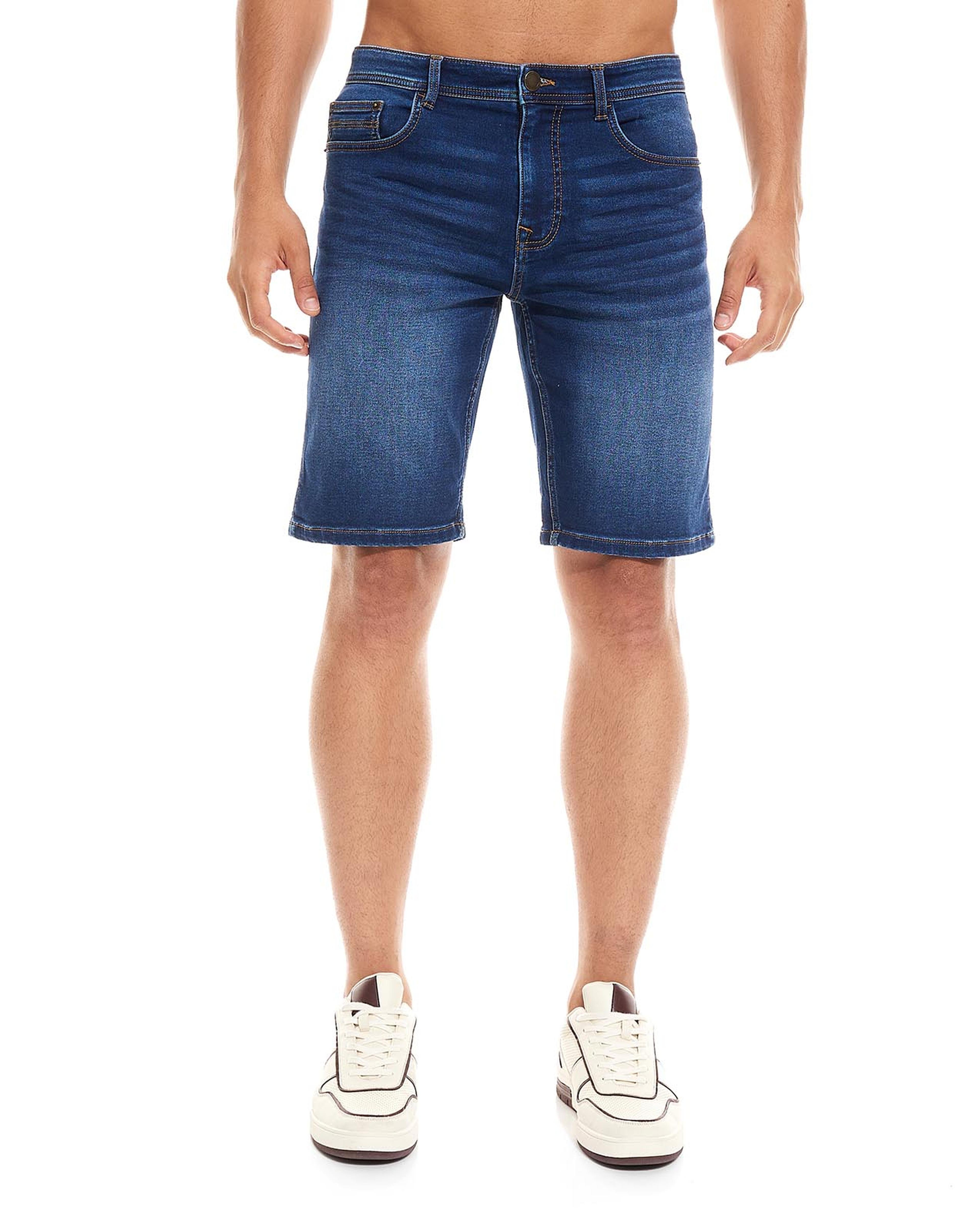 Faded Denim Shorts with Button Closure