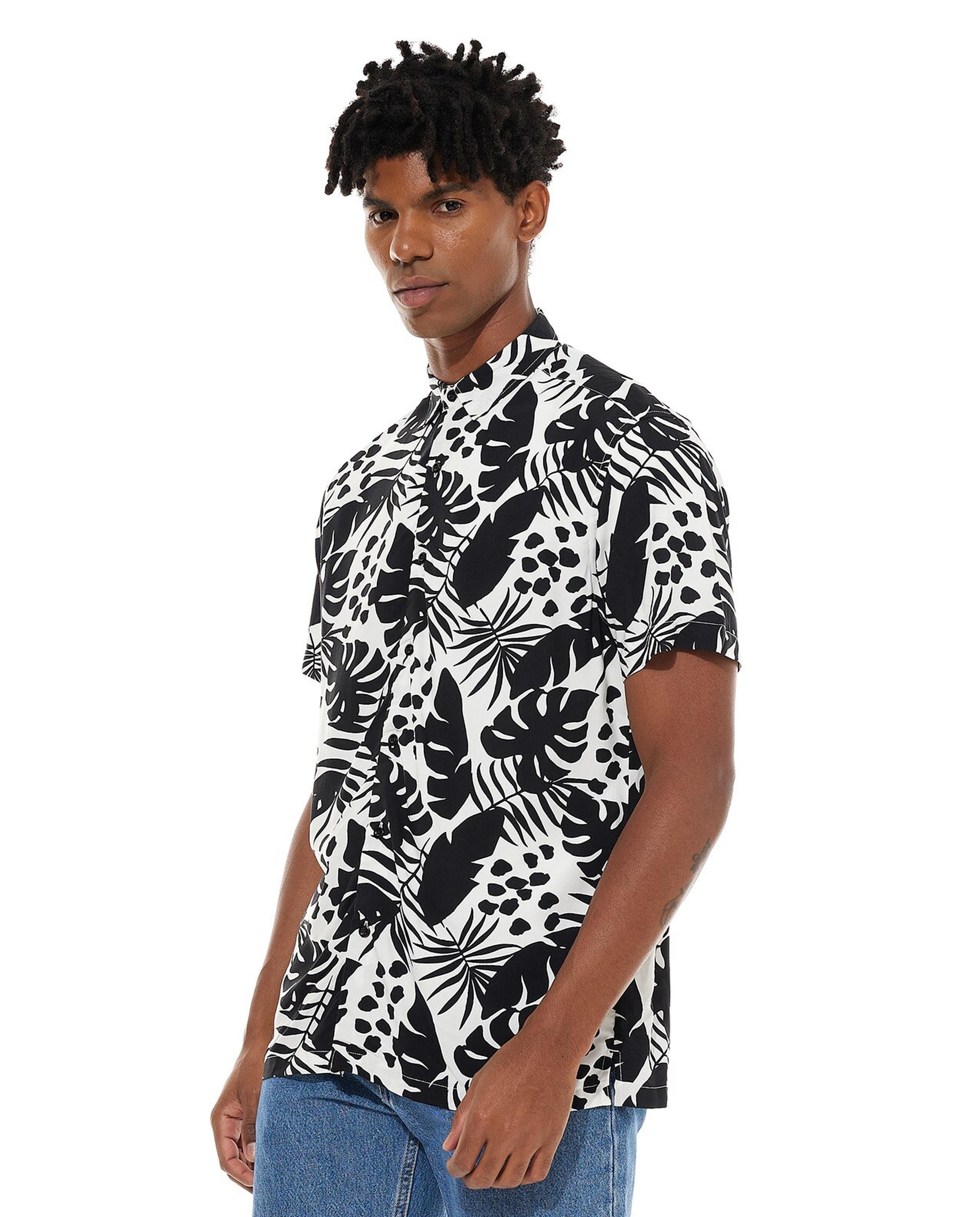 All Over Print Shirt with Classic Collar and Short Sleeves