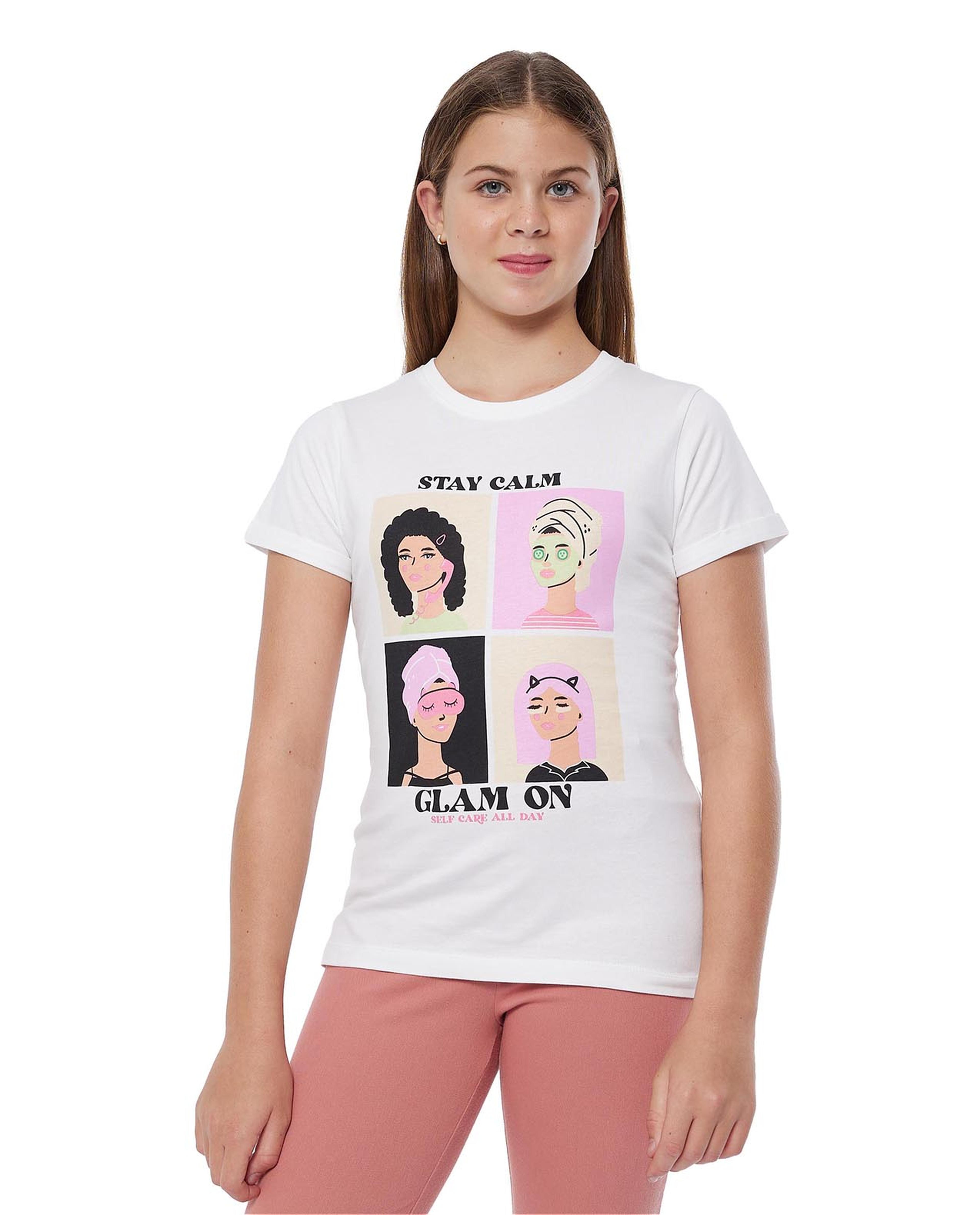Graphic Print T-Shirt with Crew Neck and Short Sleeves