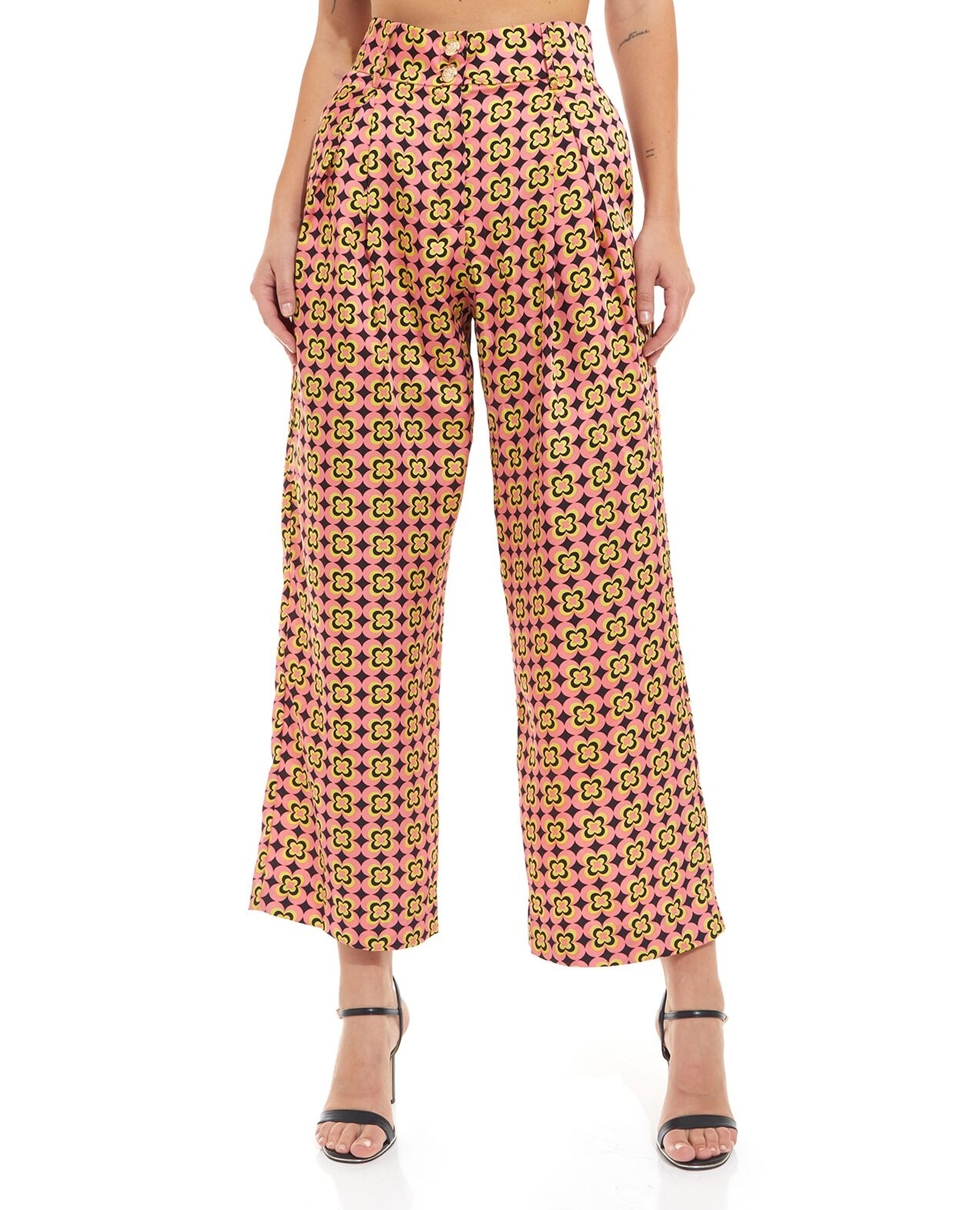 Printed Wide Leg Pants with Button Closure