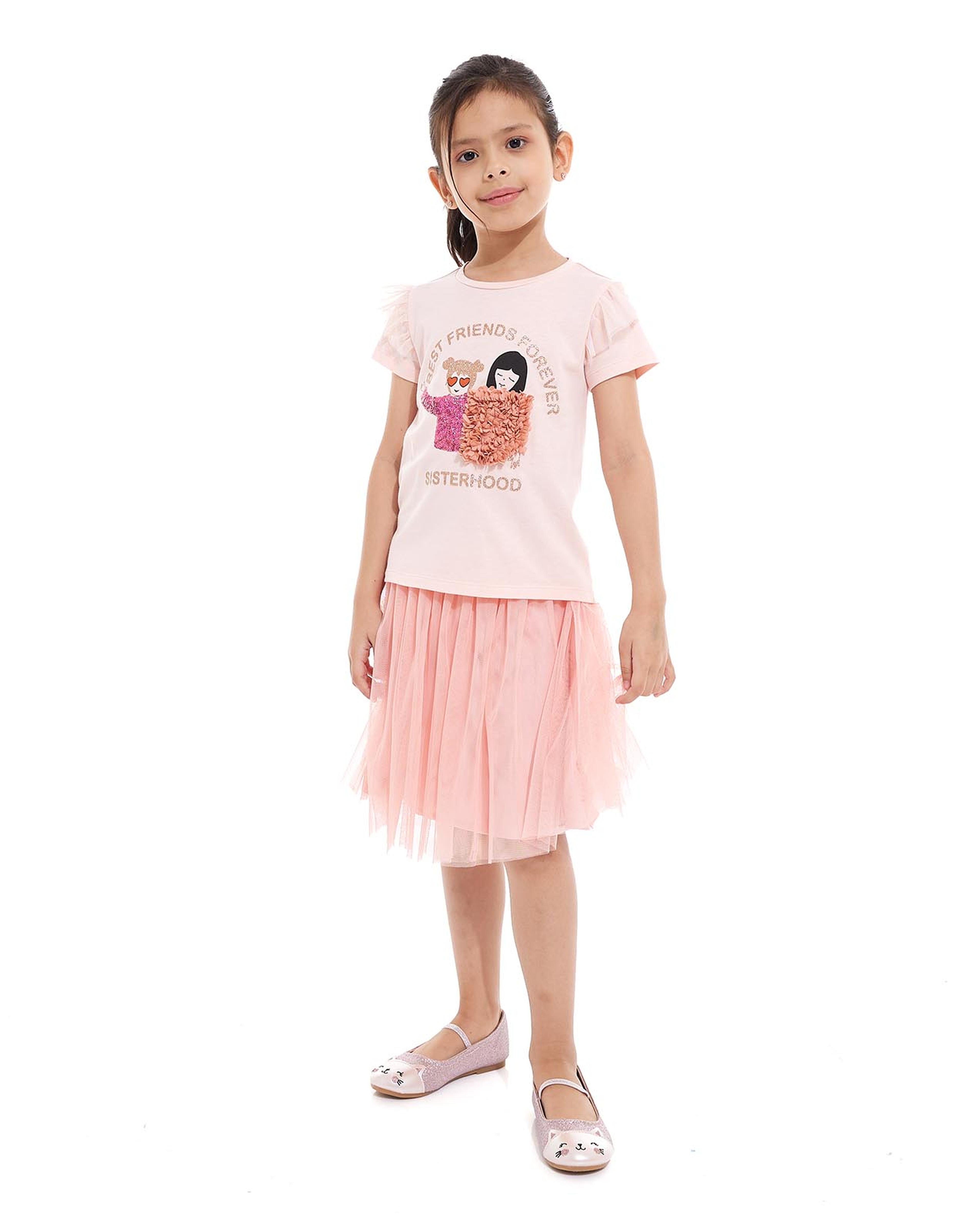 Printed T-Shirt and Tulle Skirt Set