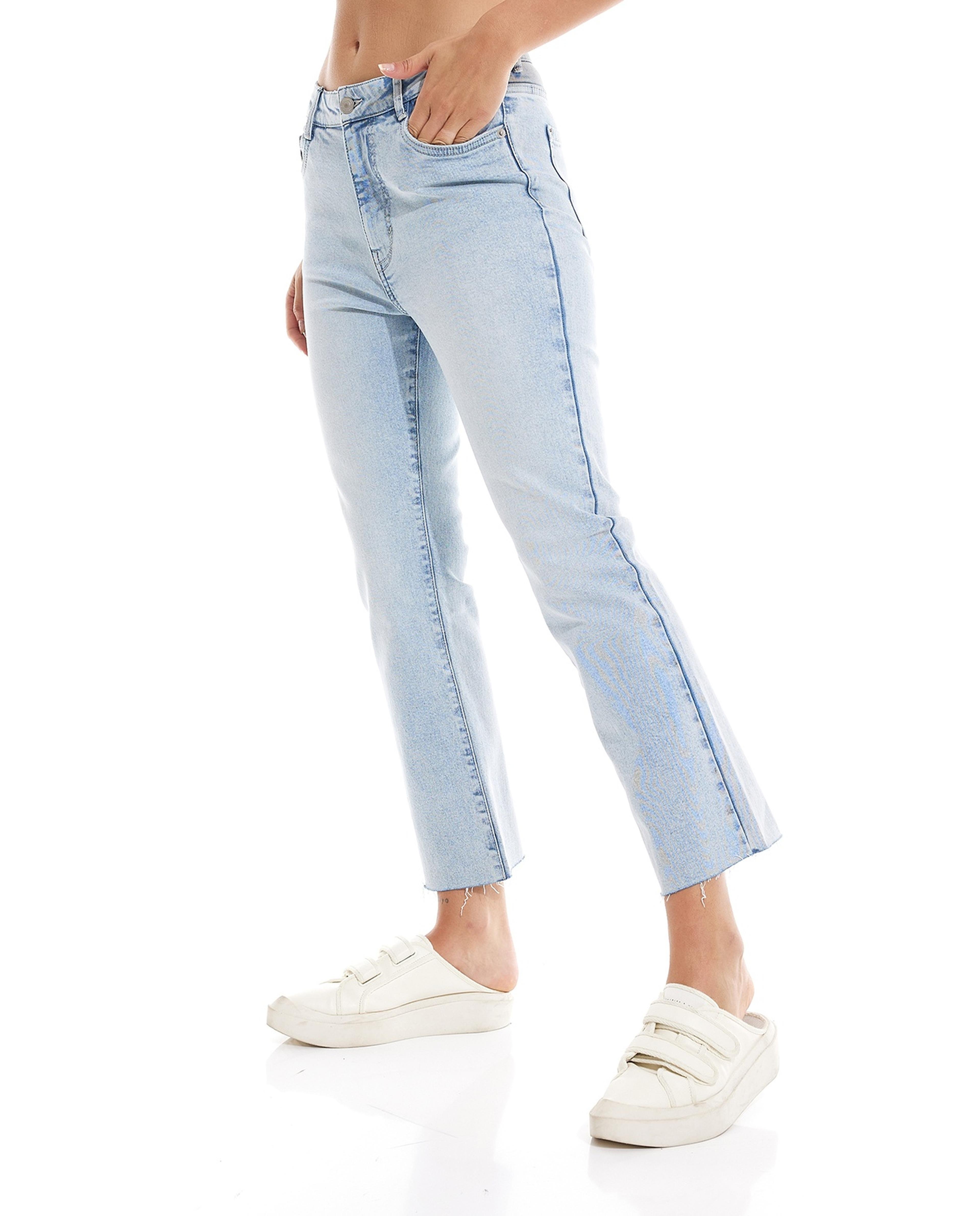 Faded Straight Fit Jeans with Button Closure