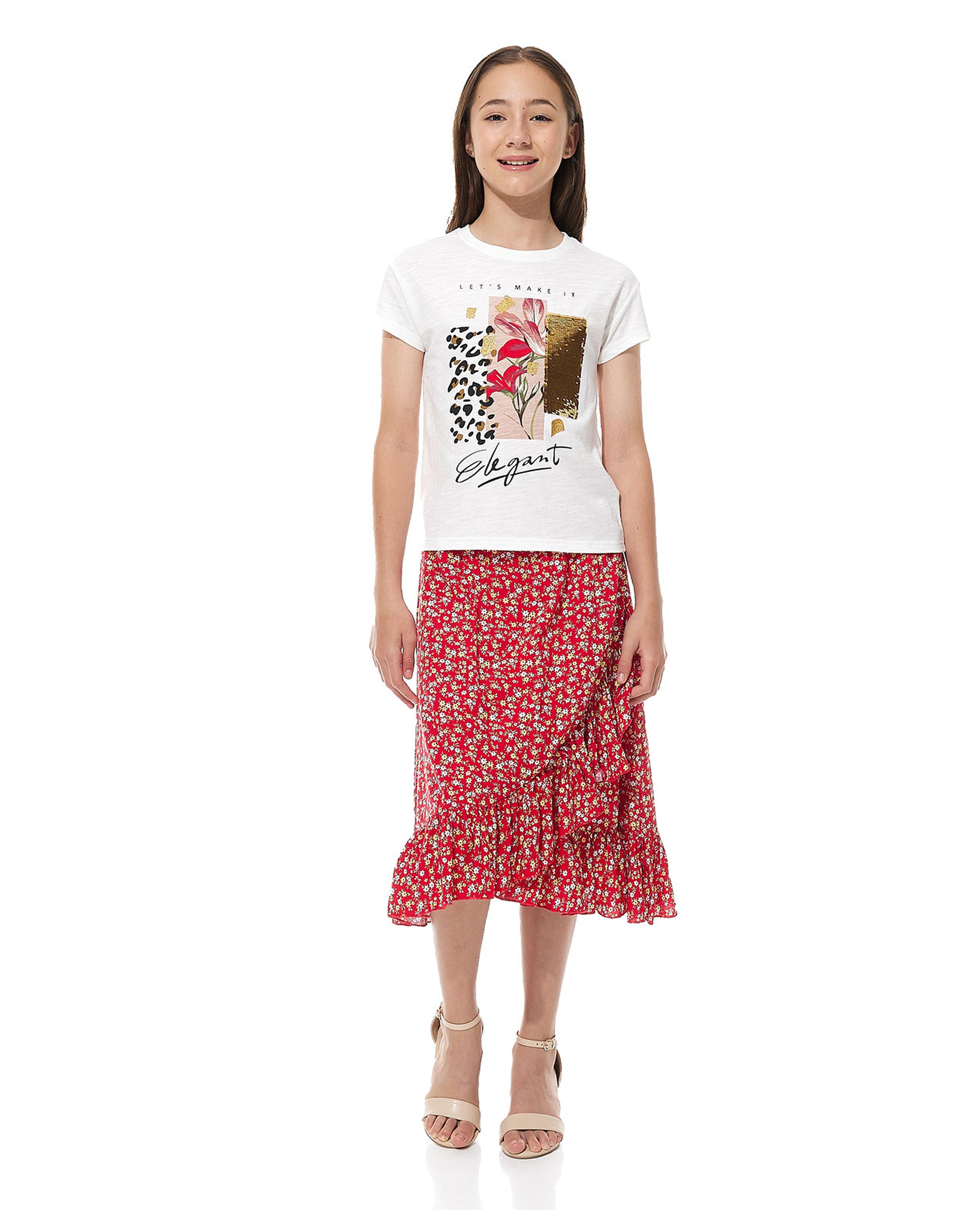 Printed T-Shirt and Skirt Set