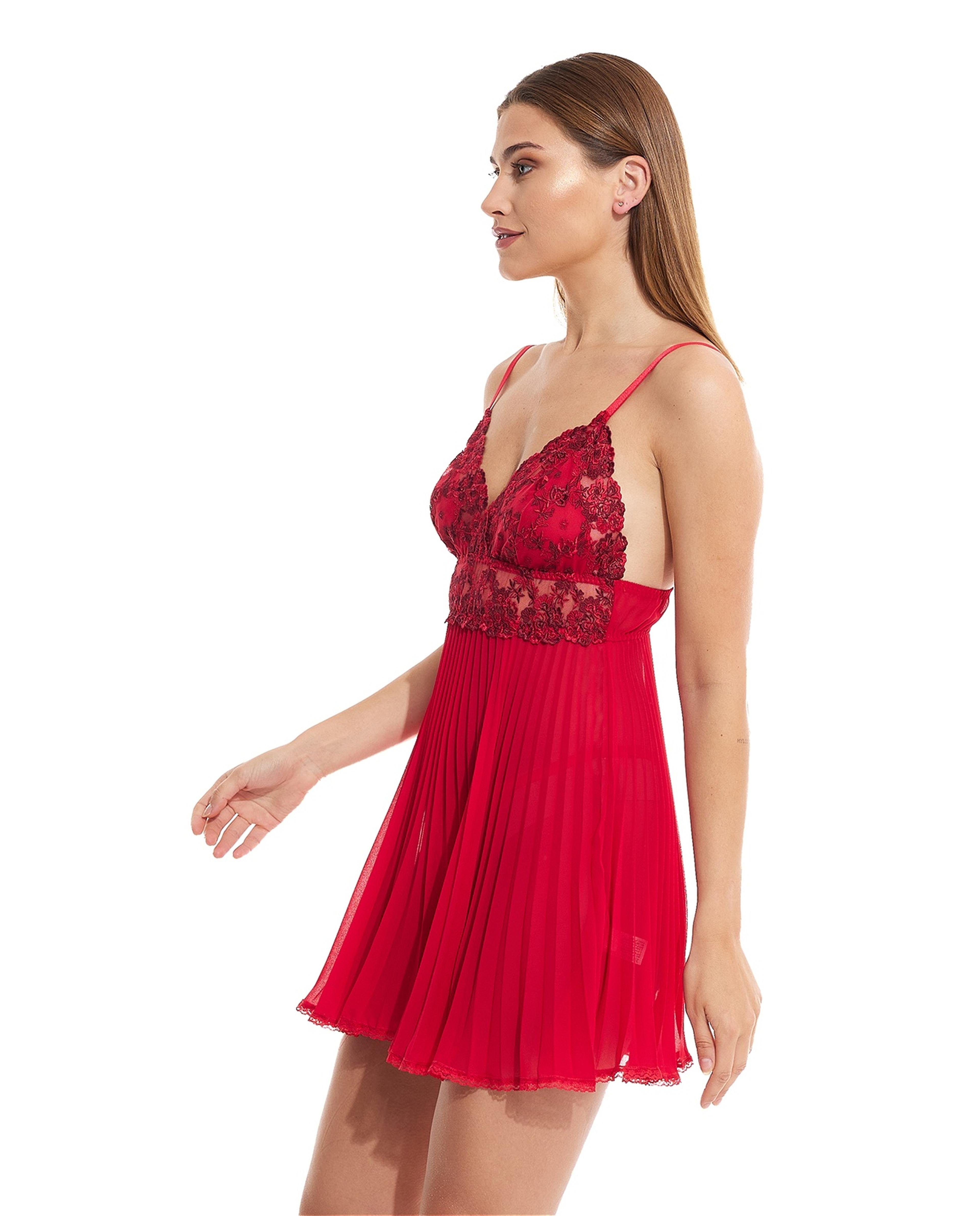 Lace Pleated Babydoll with String Set