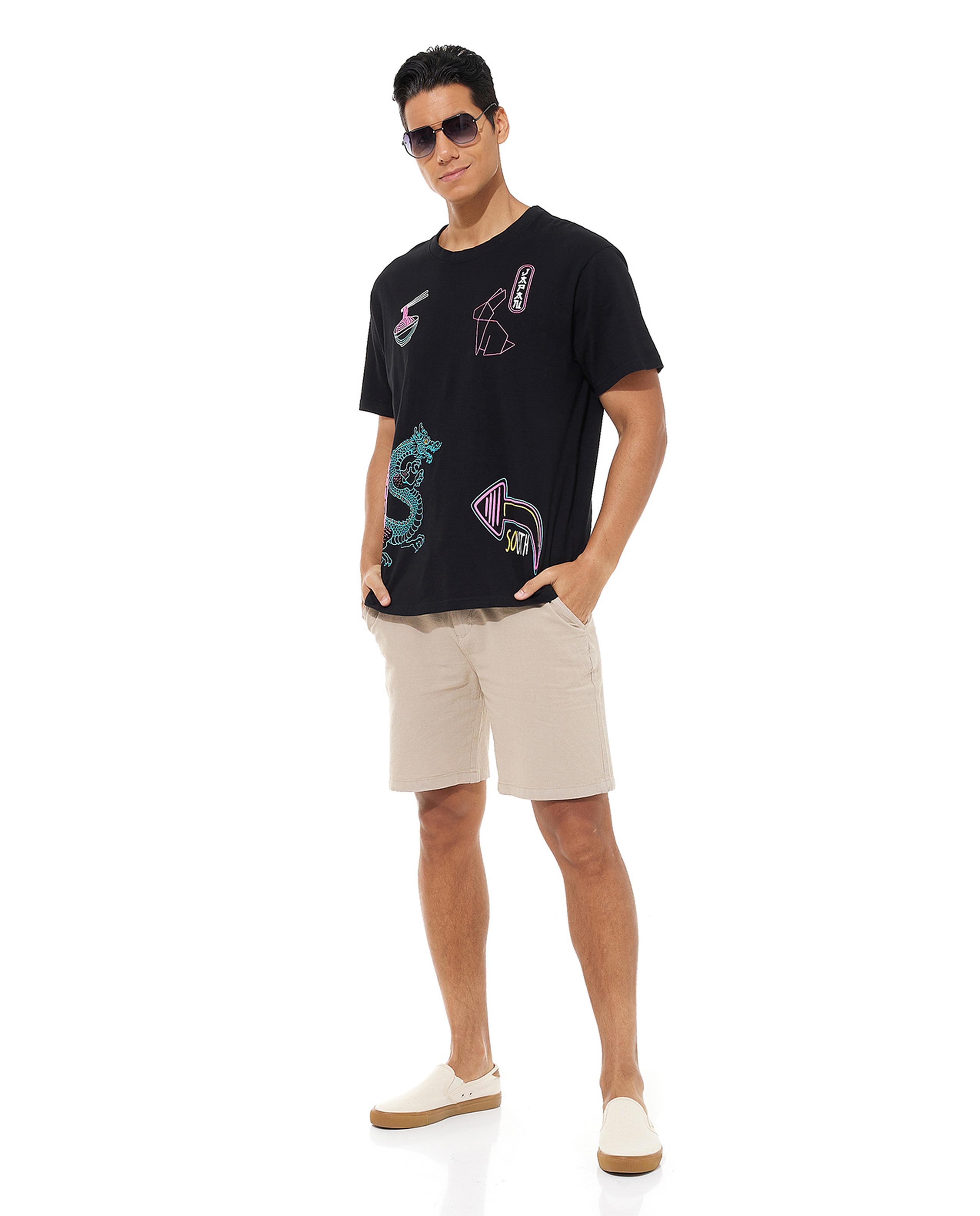 Printed T-Shirt with Crew Neck and Short Sleeves