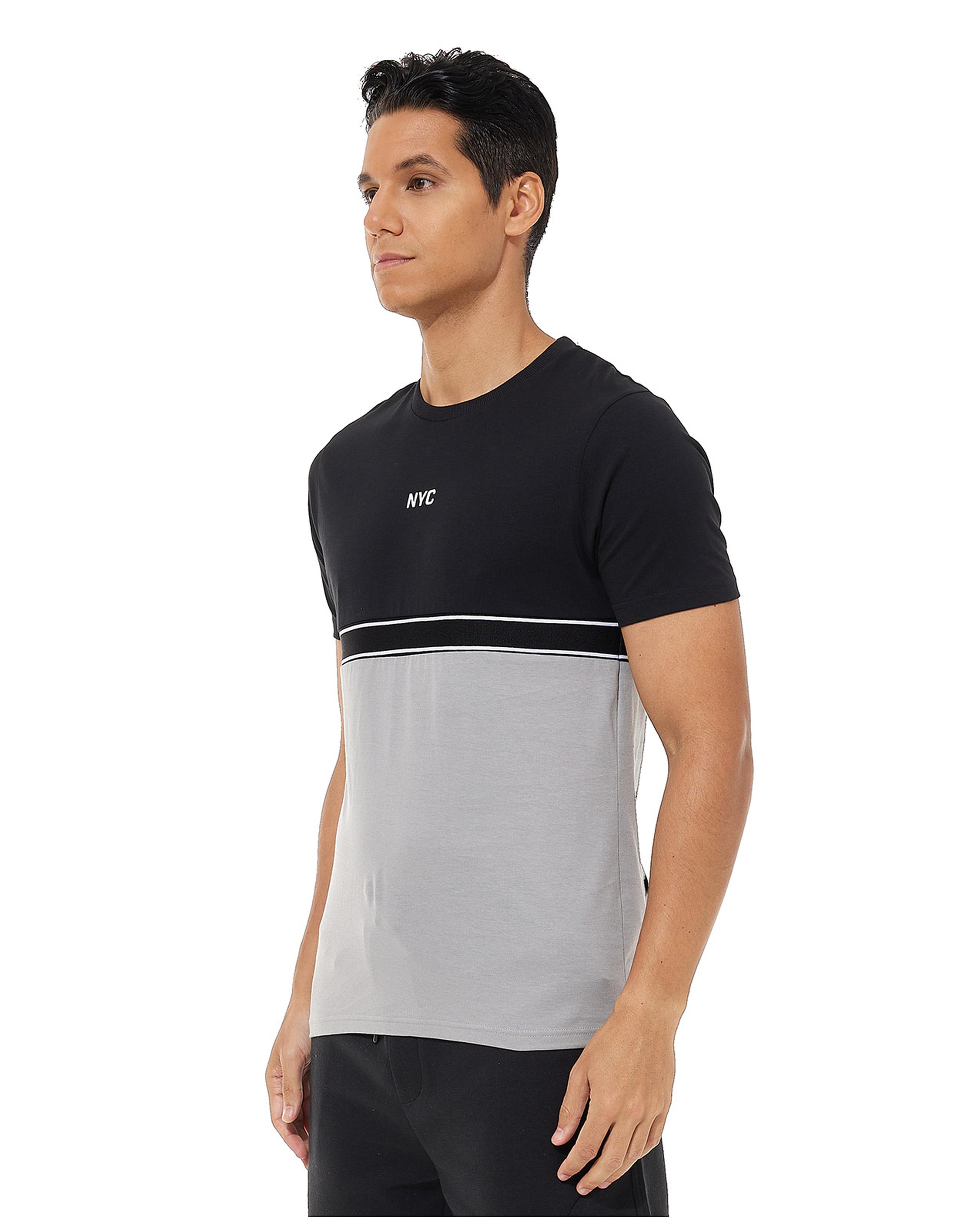 Color Block T-Shirt with Crew Neck and Short Sleeves