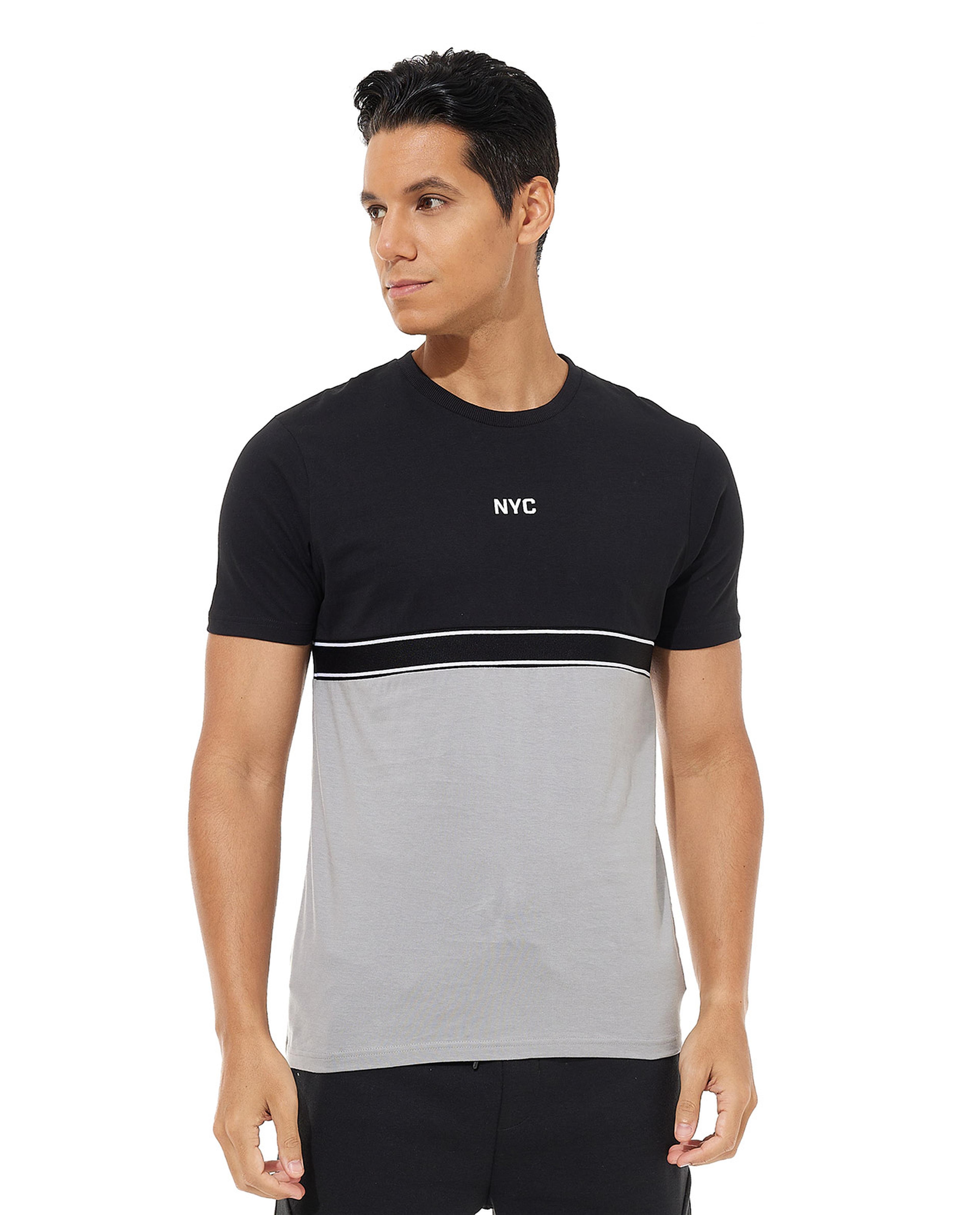 Color Block T-Shirt with Crew Neck and Short Sleeves