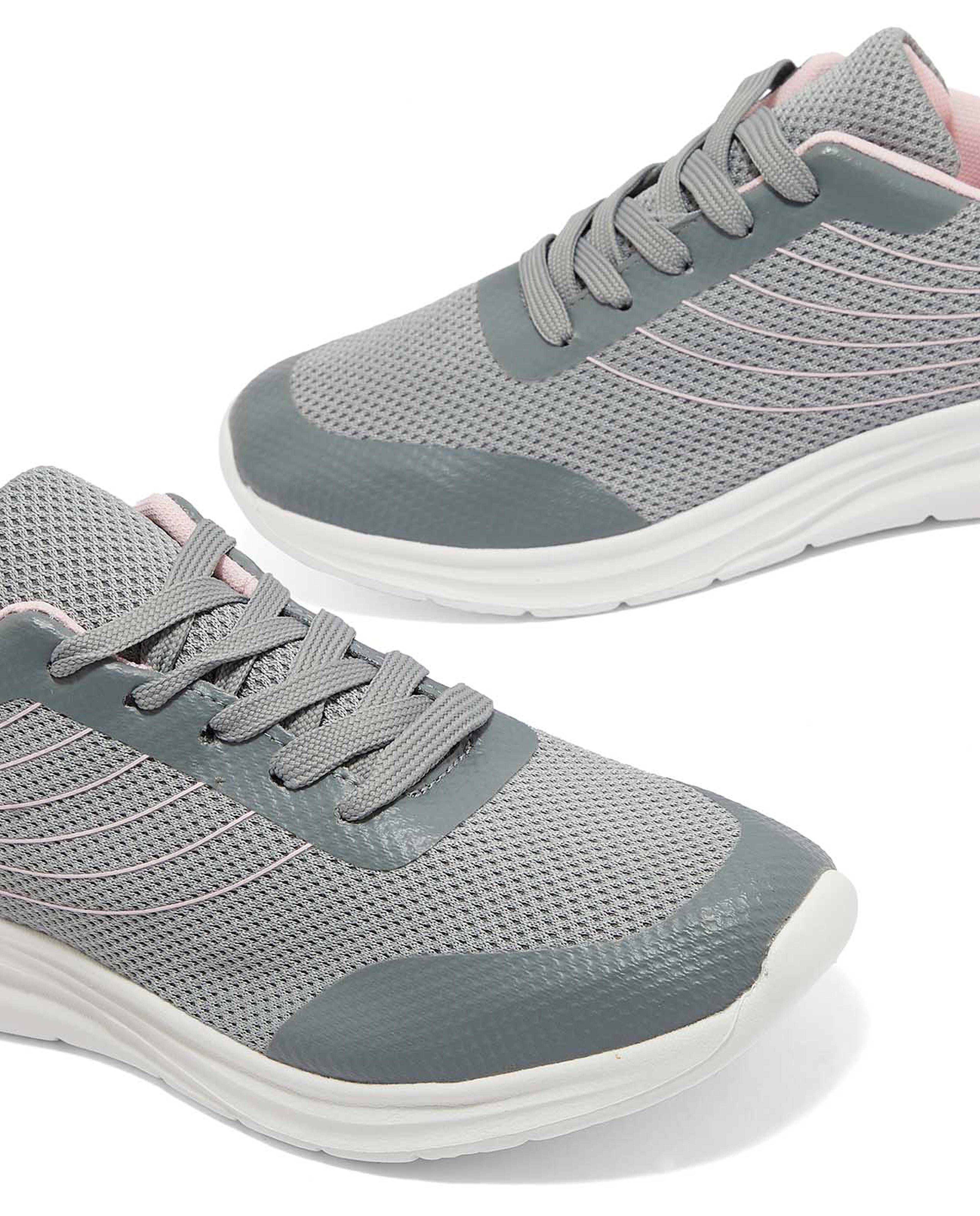 Mesh Detail Lace-Up Running Shoes