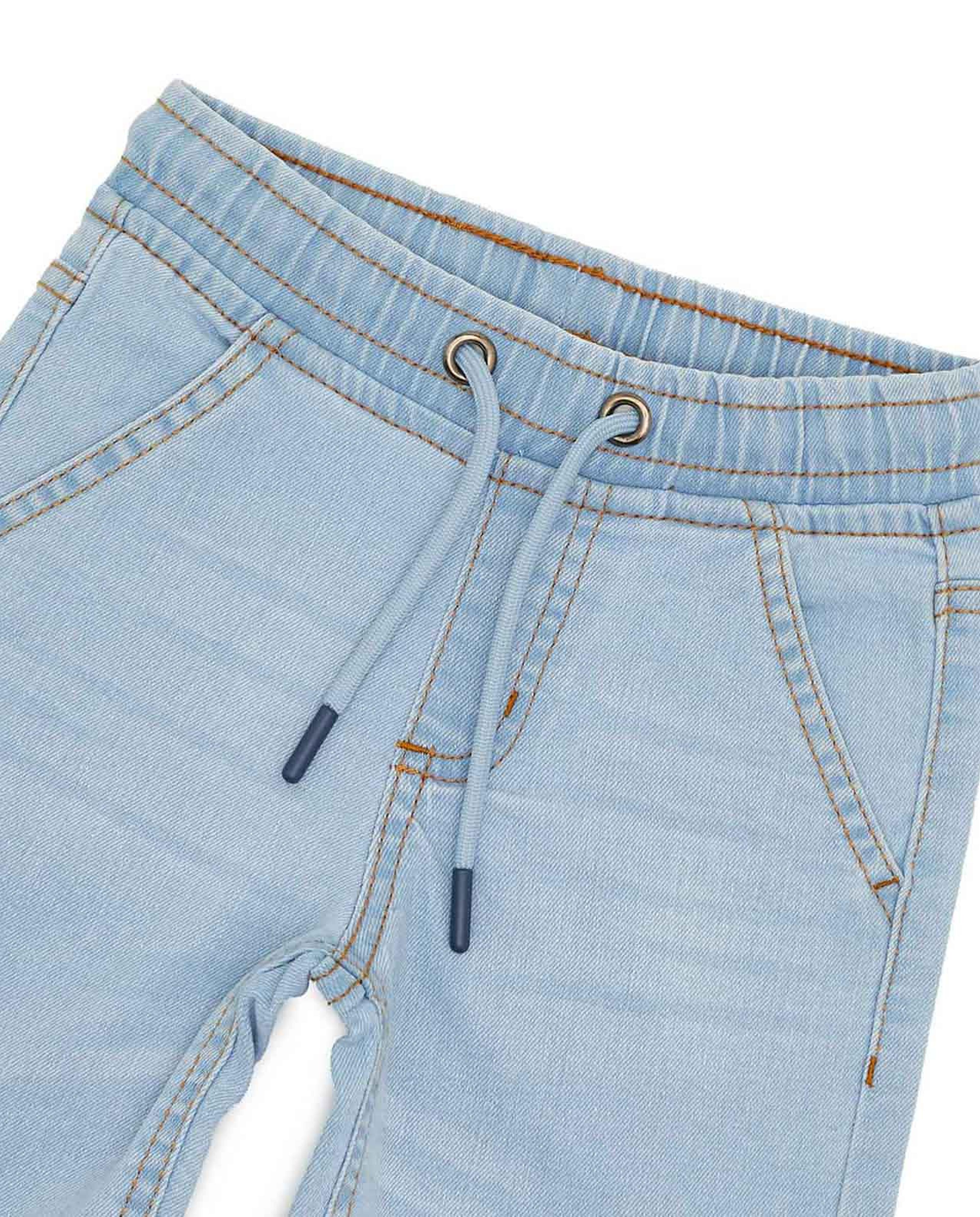 Solid Denim Shorts with Drawstring Waist