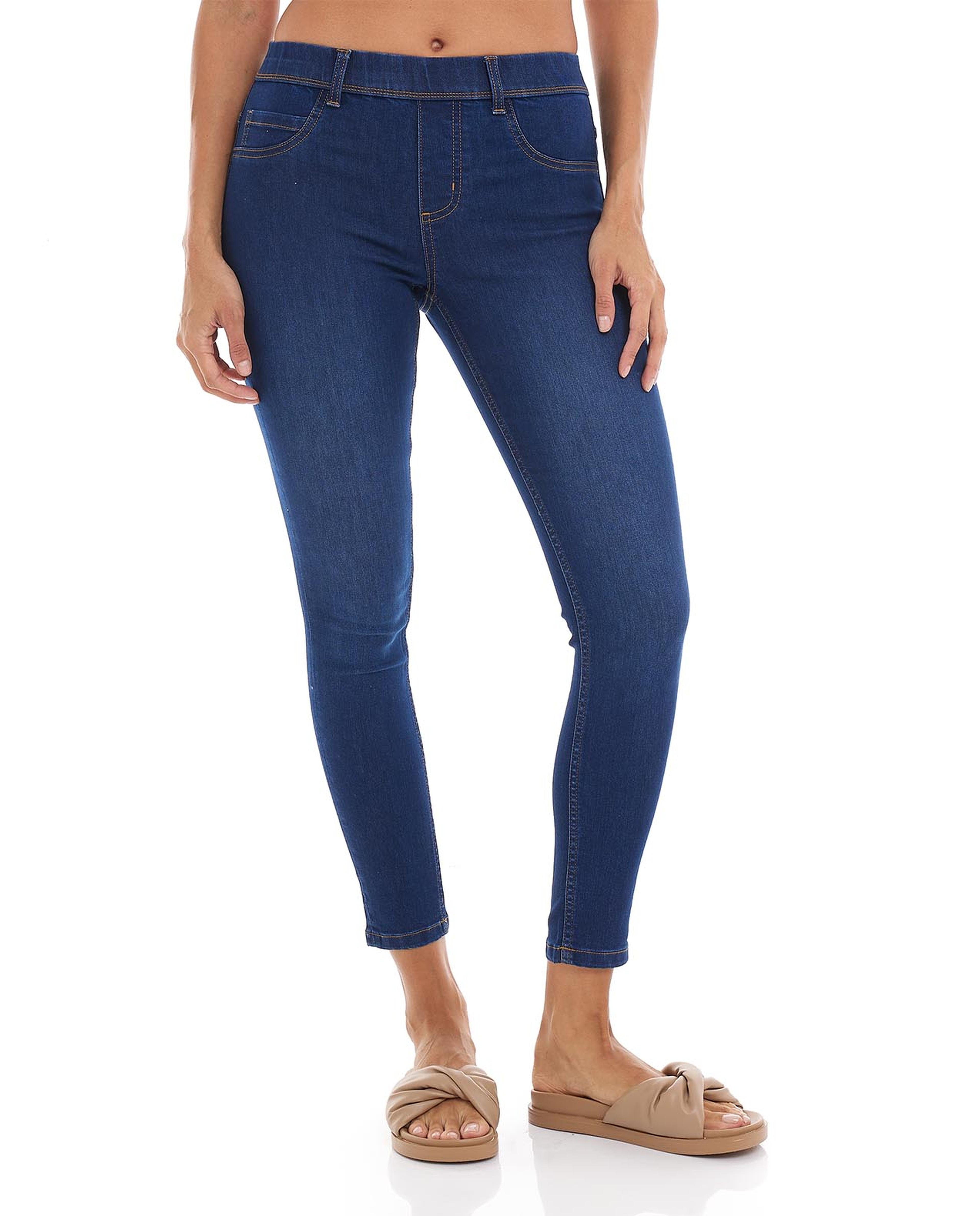 Shop Solid Jeggings with Elasticated Waist Online