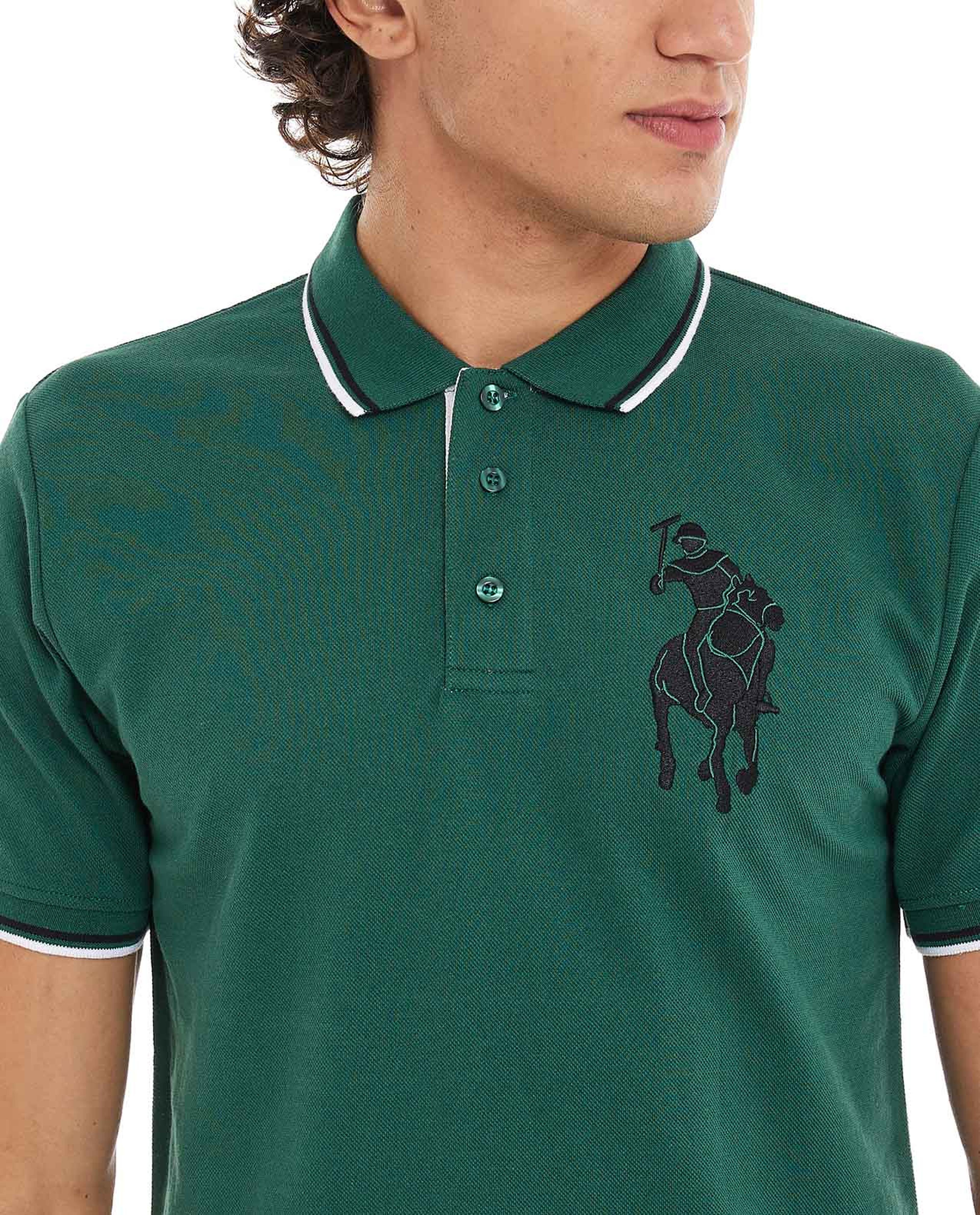Logo Embroidered T-Shirt with Polo Collar and Short Sleeves