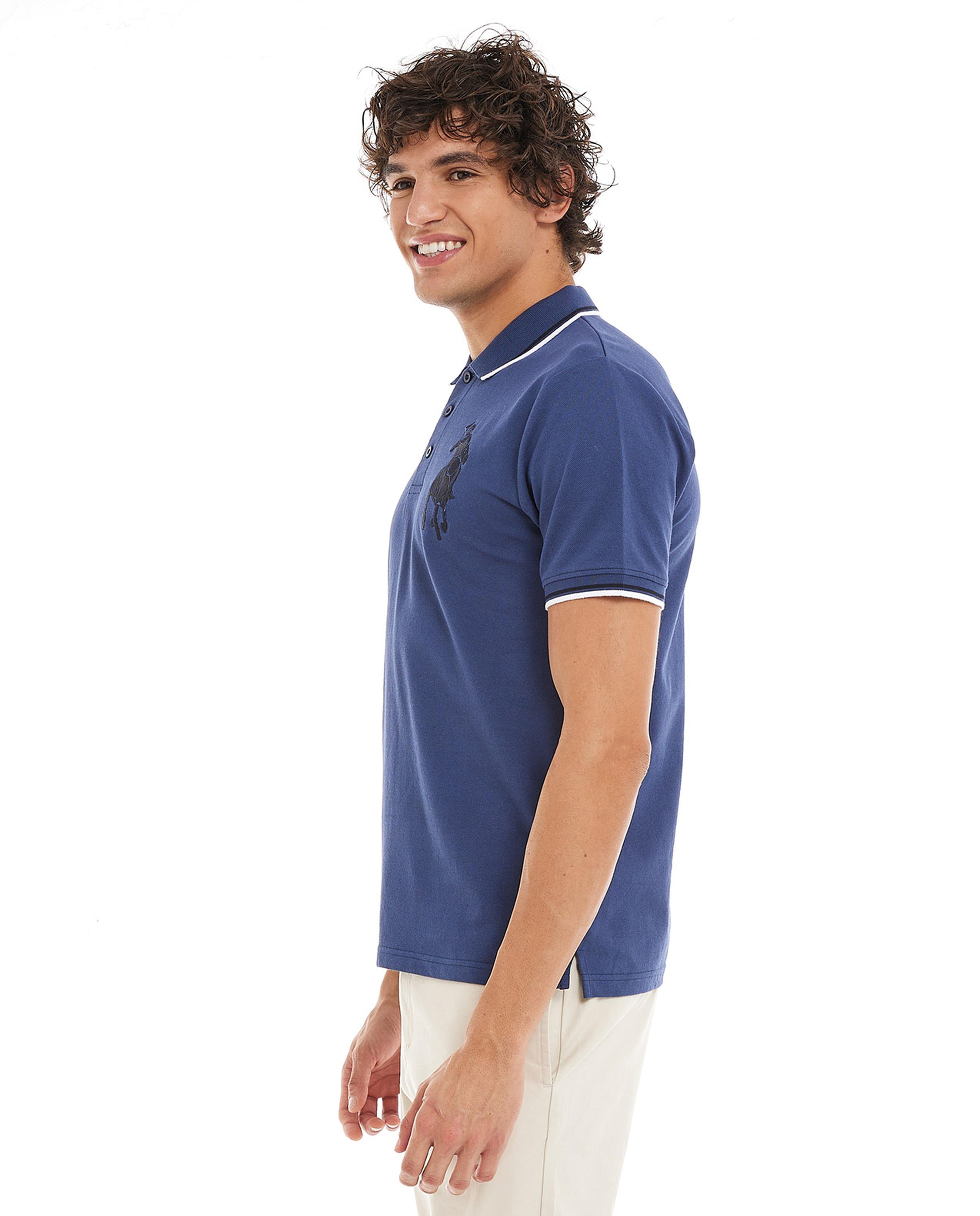 Logo Embroidered T-Shirt with Polo Collar and Short Sleeves