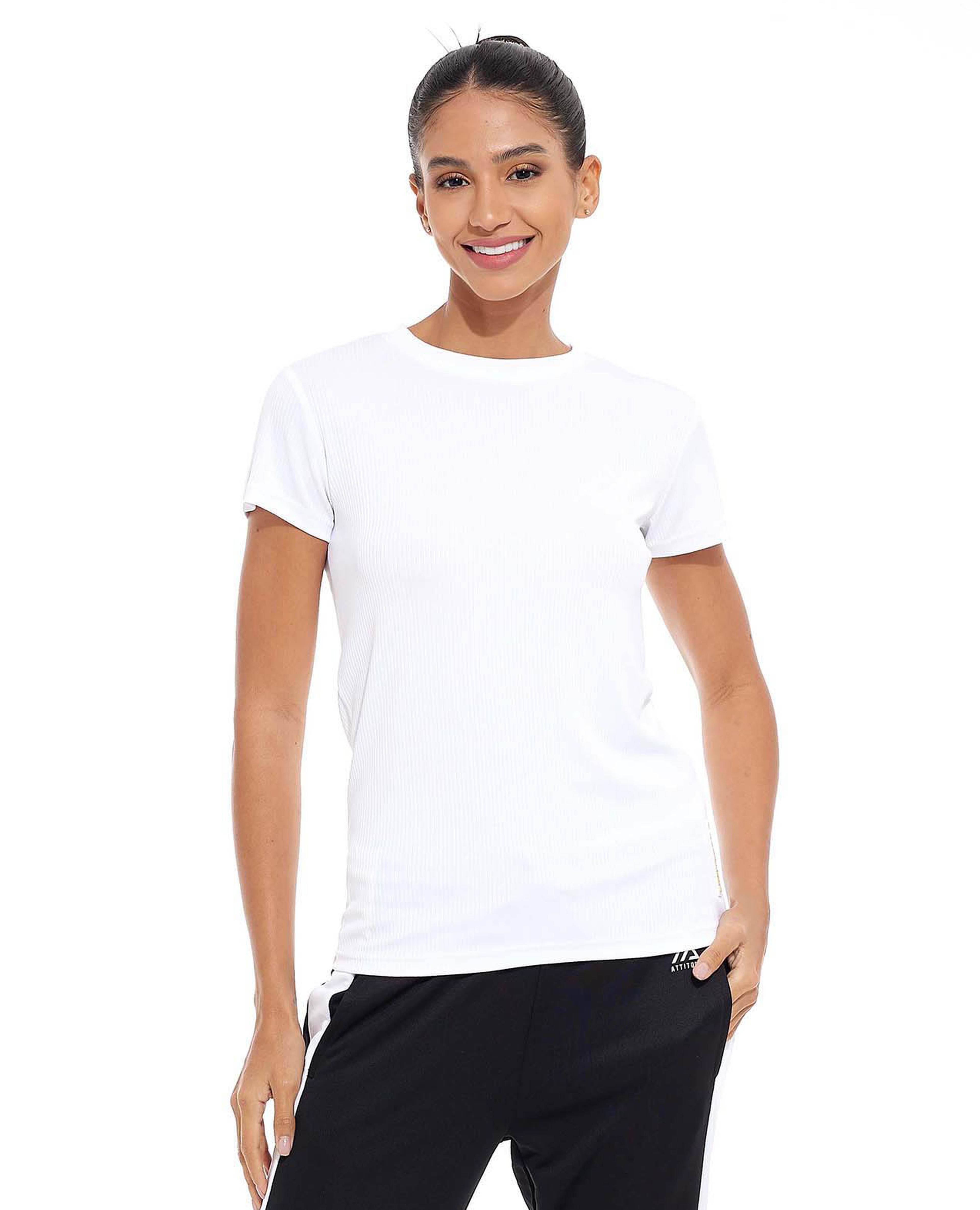 Ribbed Top with Crew Neck and Short Sleeves