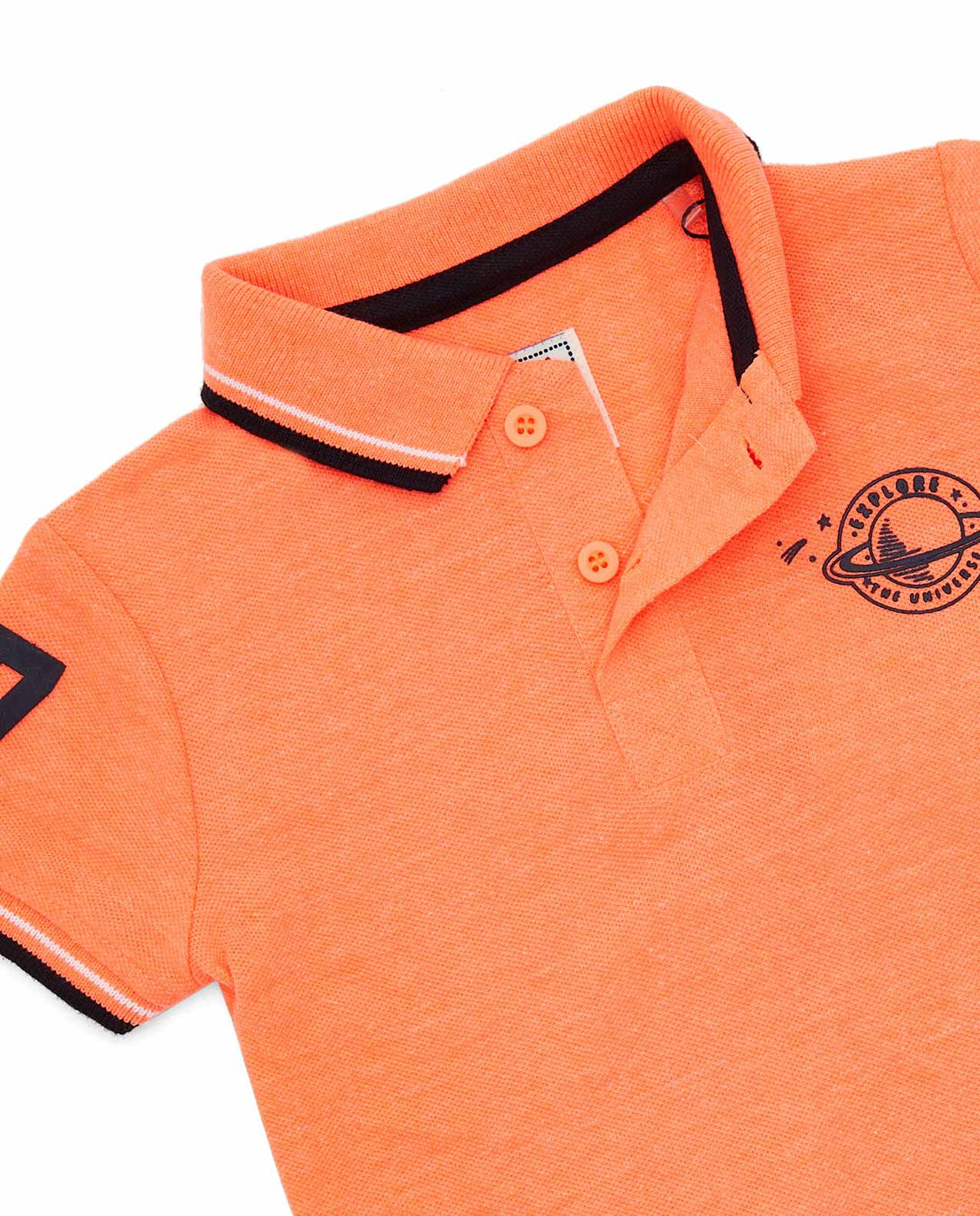 Print Detailed T-Shirt with Polo Collar and Short Sleeves