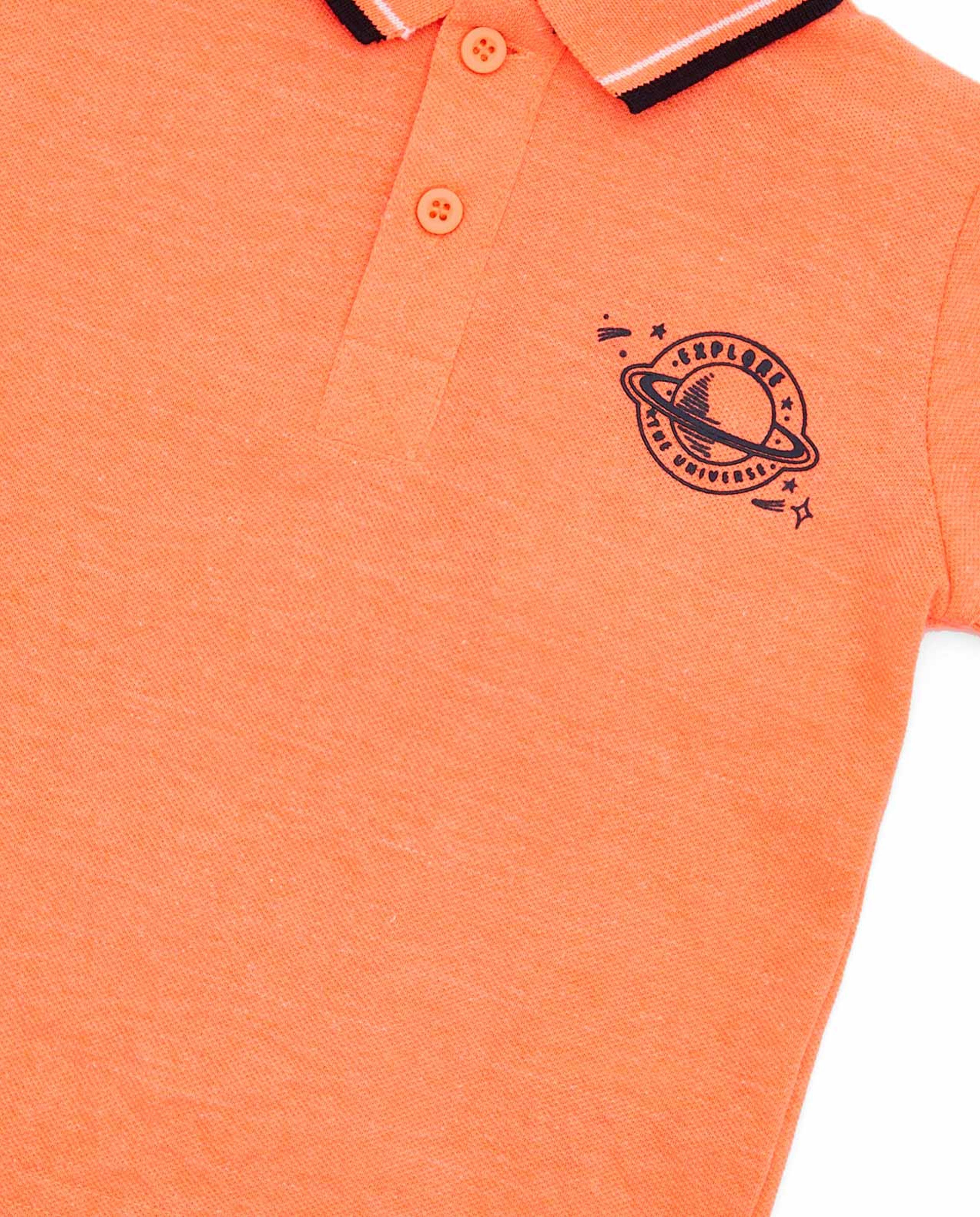 Print Detailed T-Shirt with Polo Collar and Short Sleeves