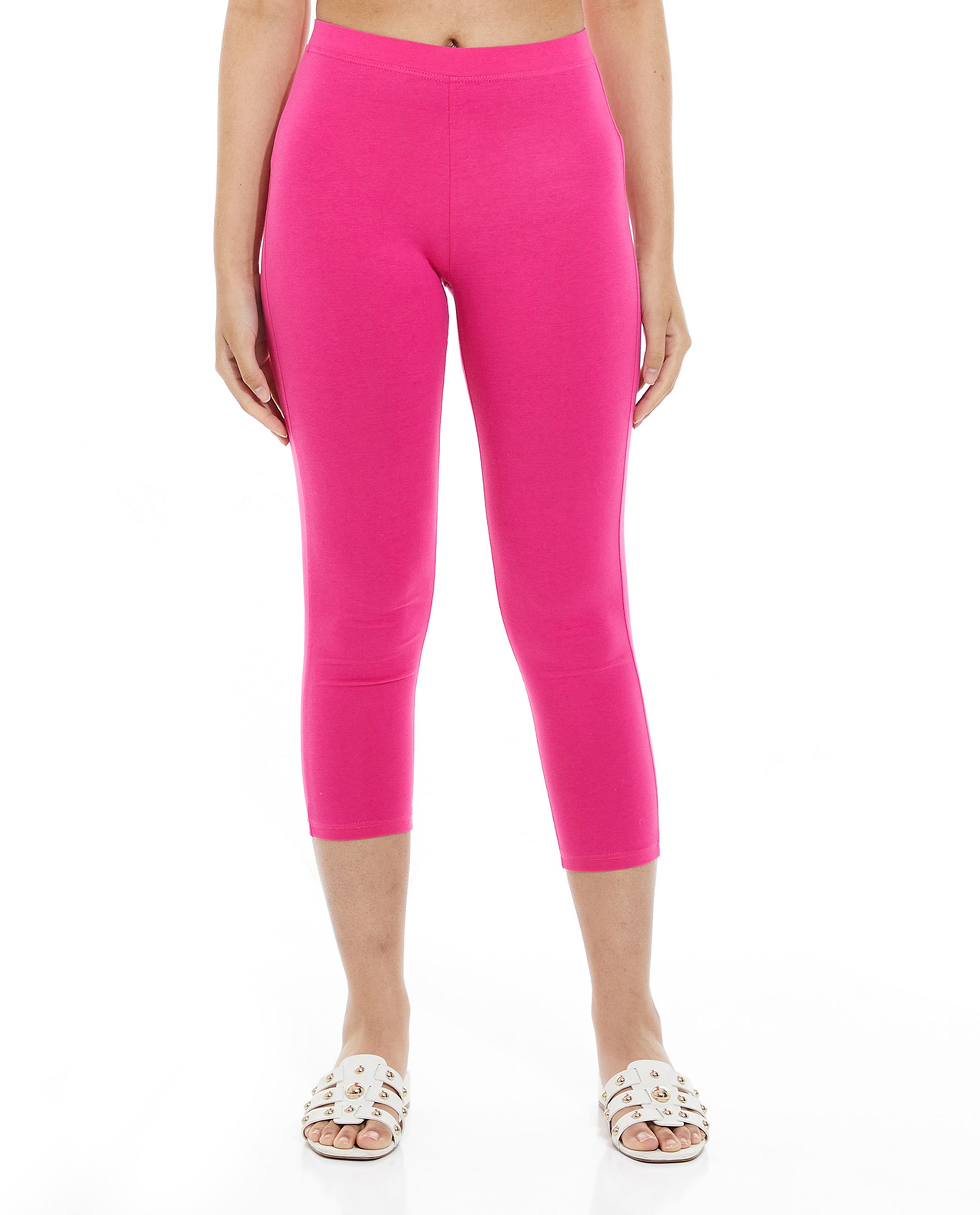 Solid Cropped Leggings with Elasticated Waist