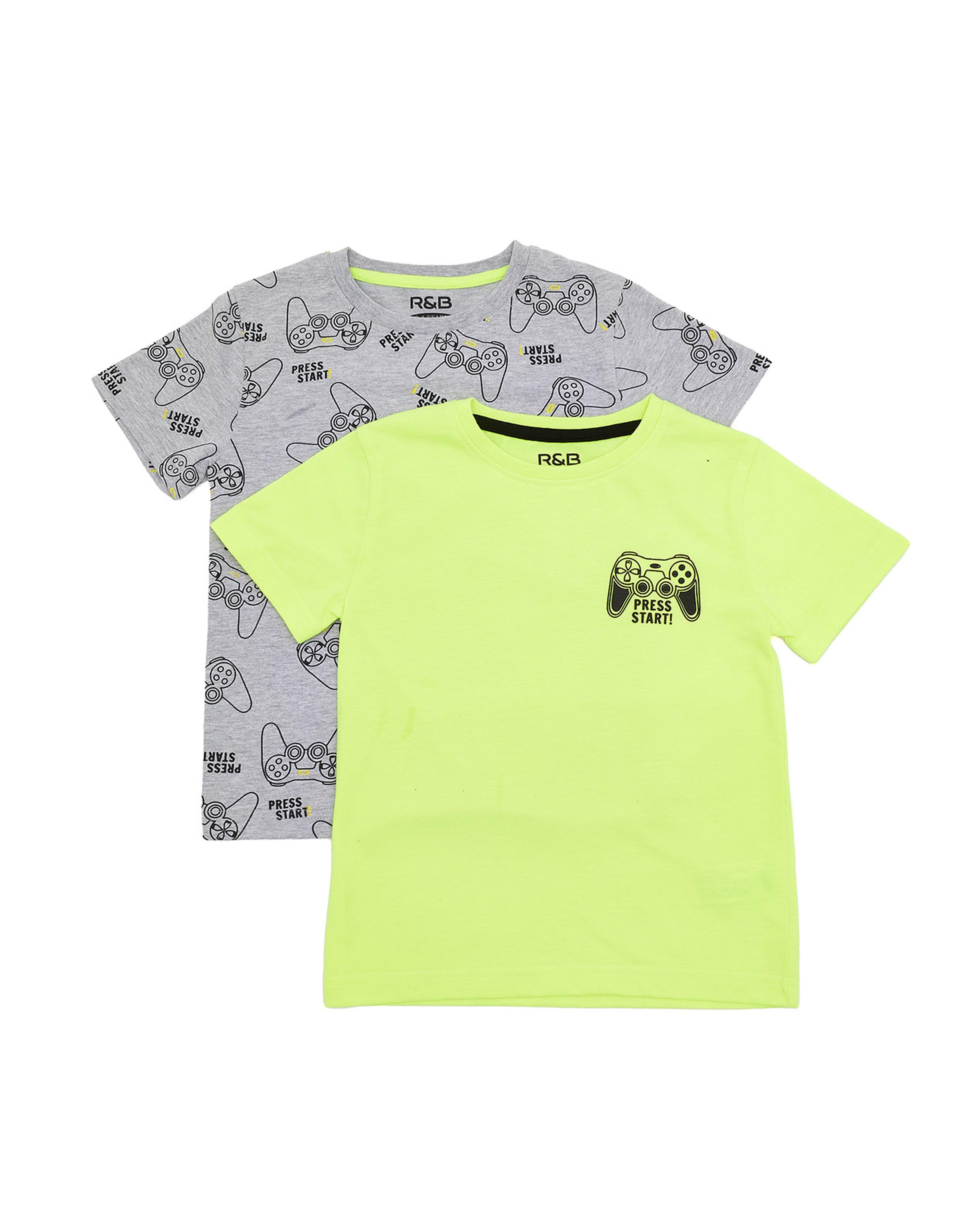 Pack of 2 Printed T-Shirts with Crew Neck and Short Sleeves