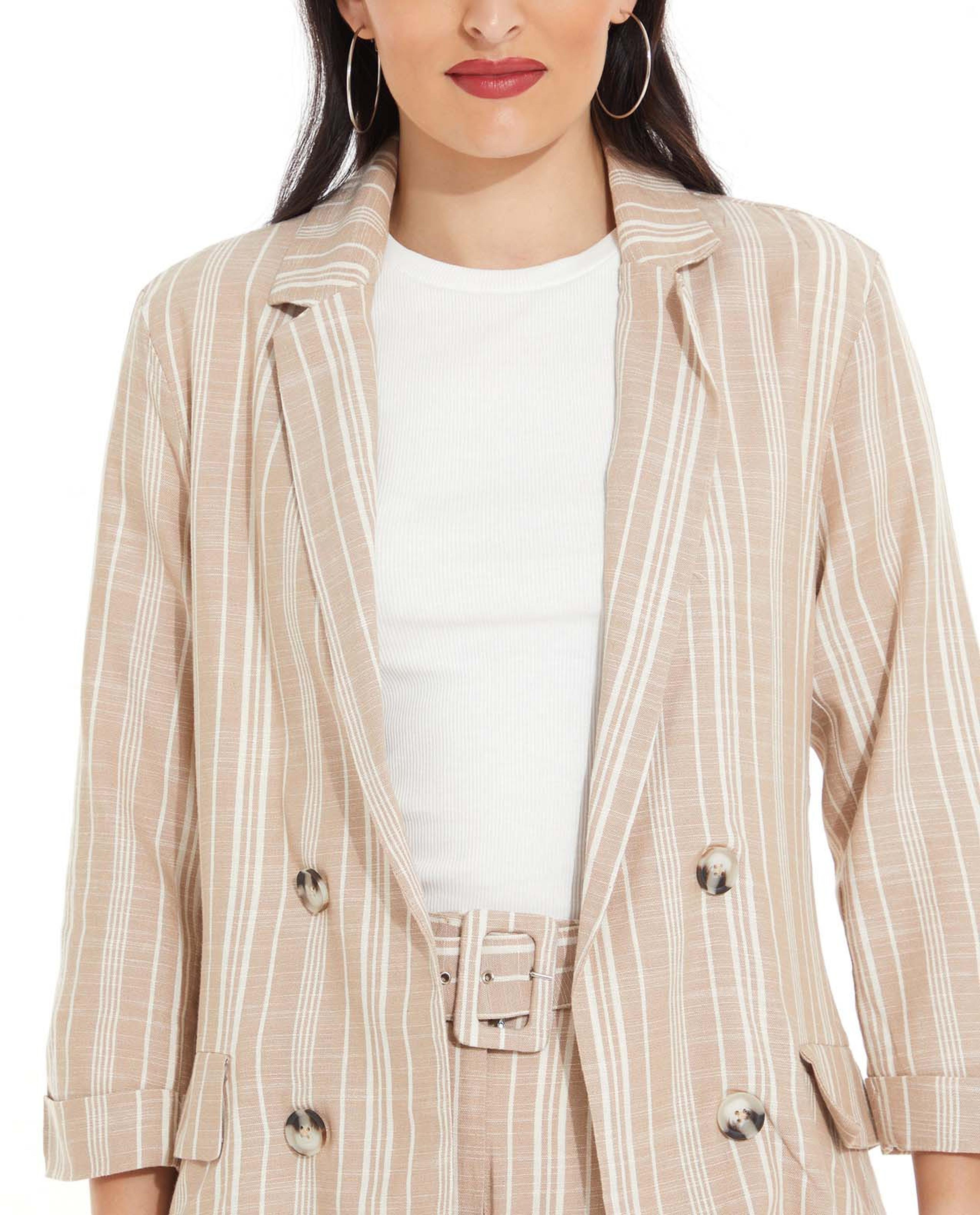 Striped Woven Jacket with Long Sleeves