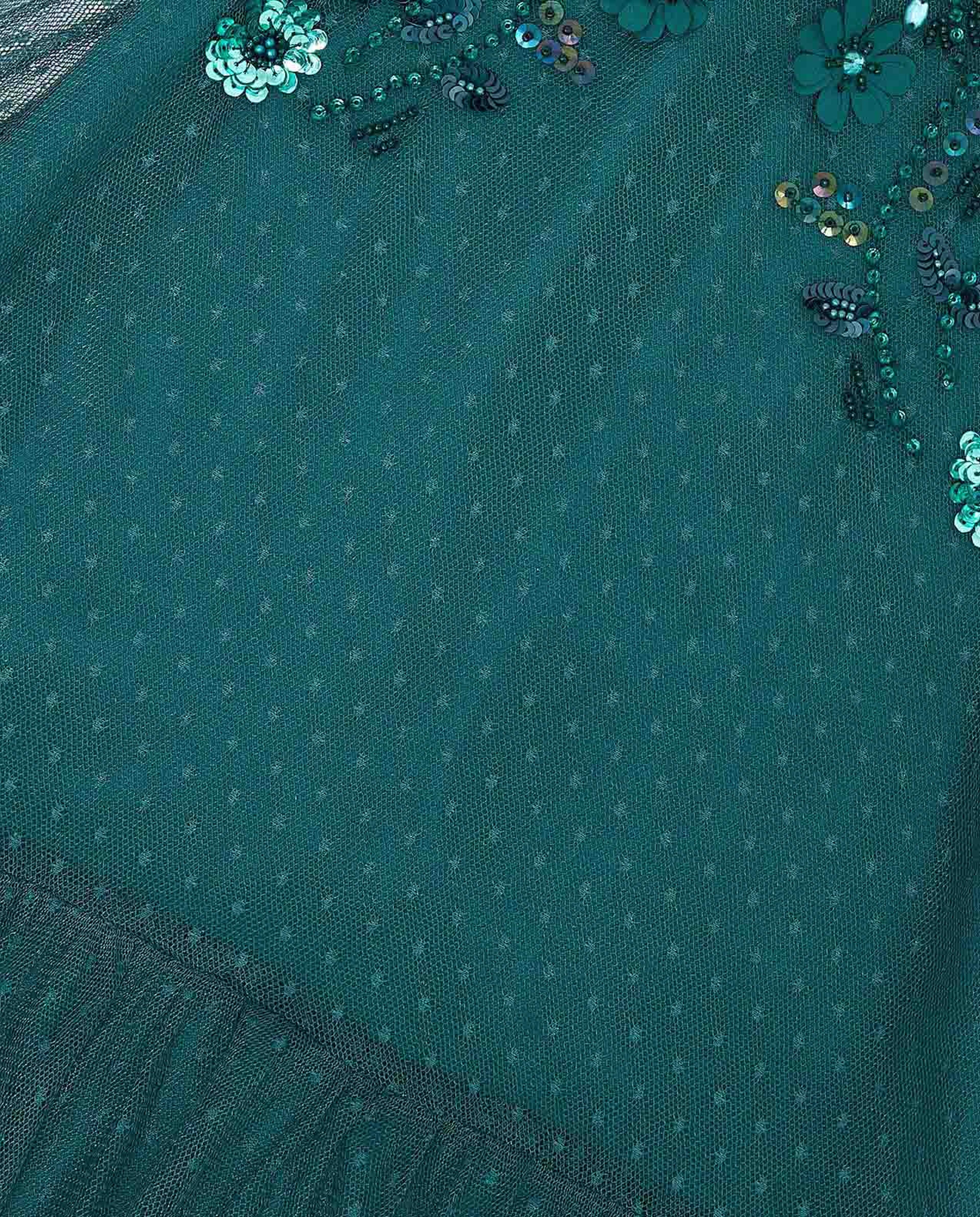 Embellished A-Line Dress with Round Neck and Long Sleeves
