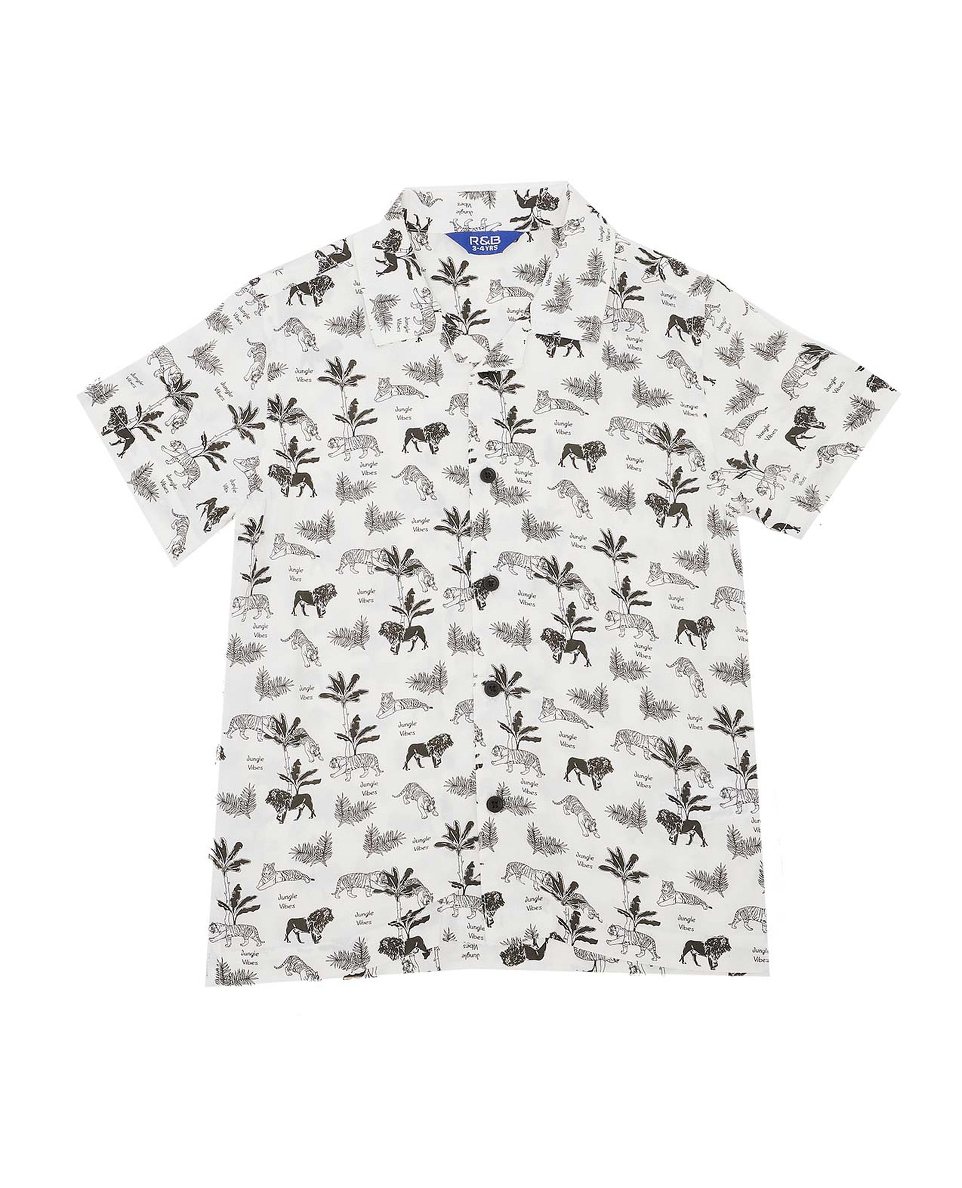 All Over Print Shirt with Revere Collar and Short Sleeves