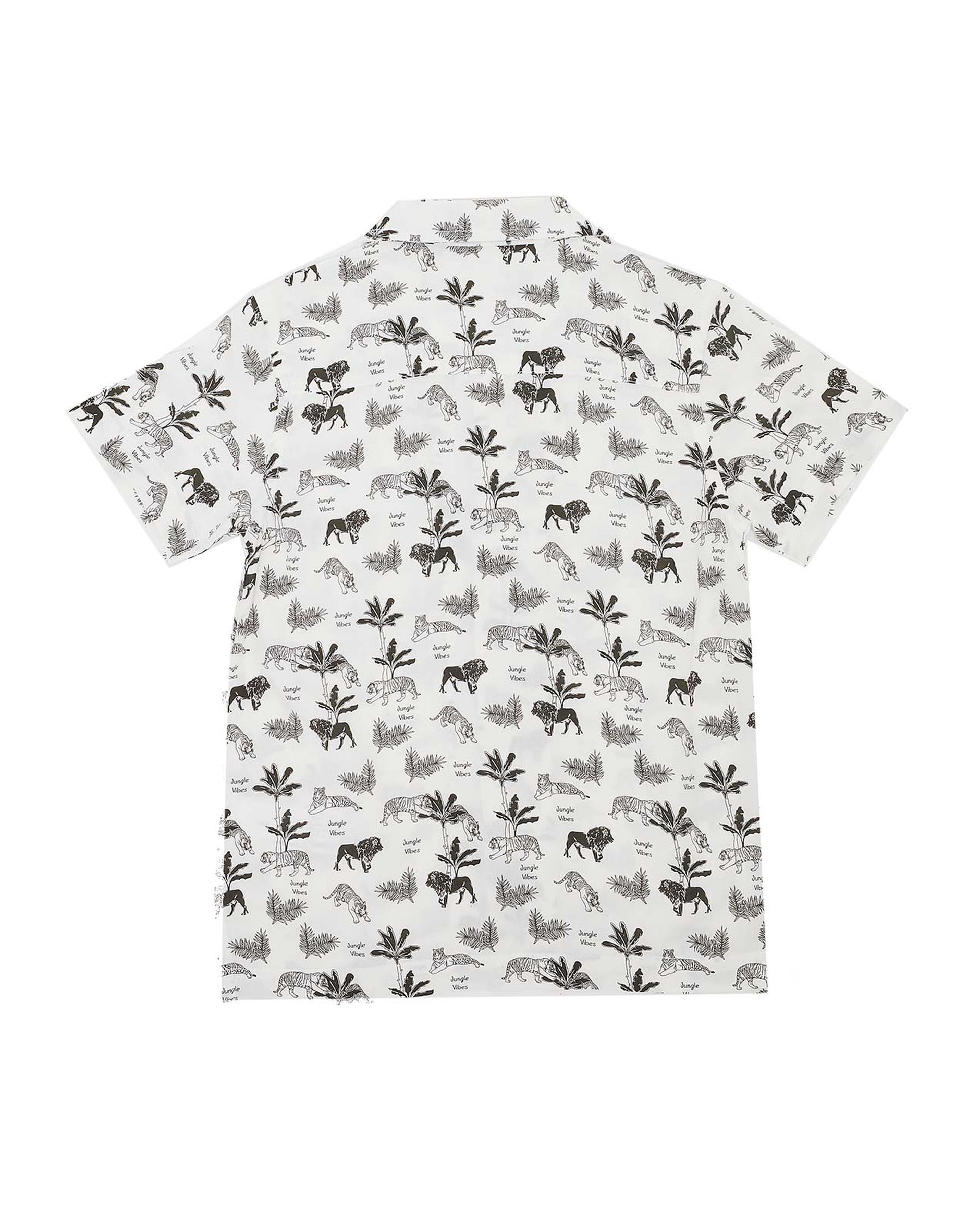 All Over Print Shirt with Revere Collar and Short Sleeves