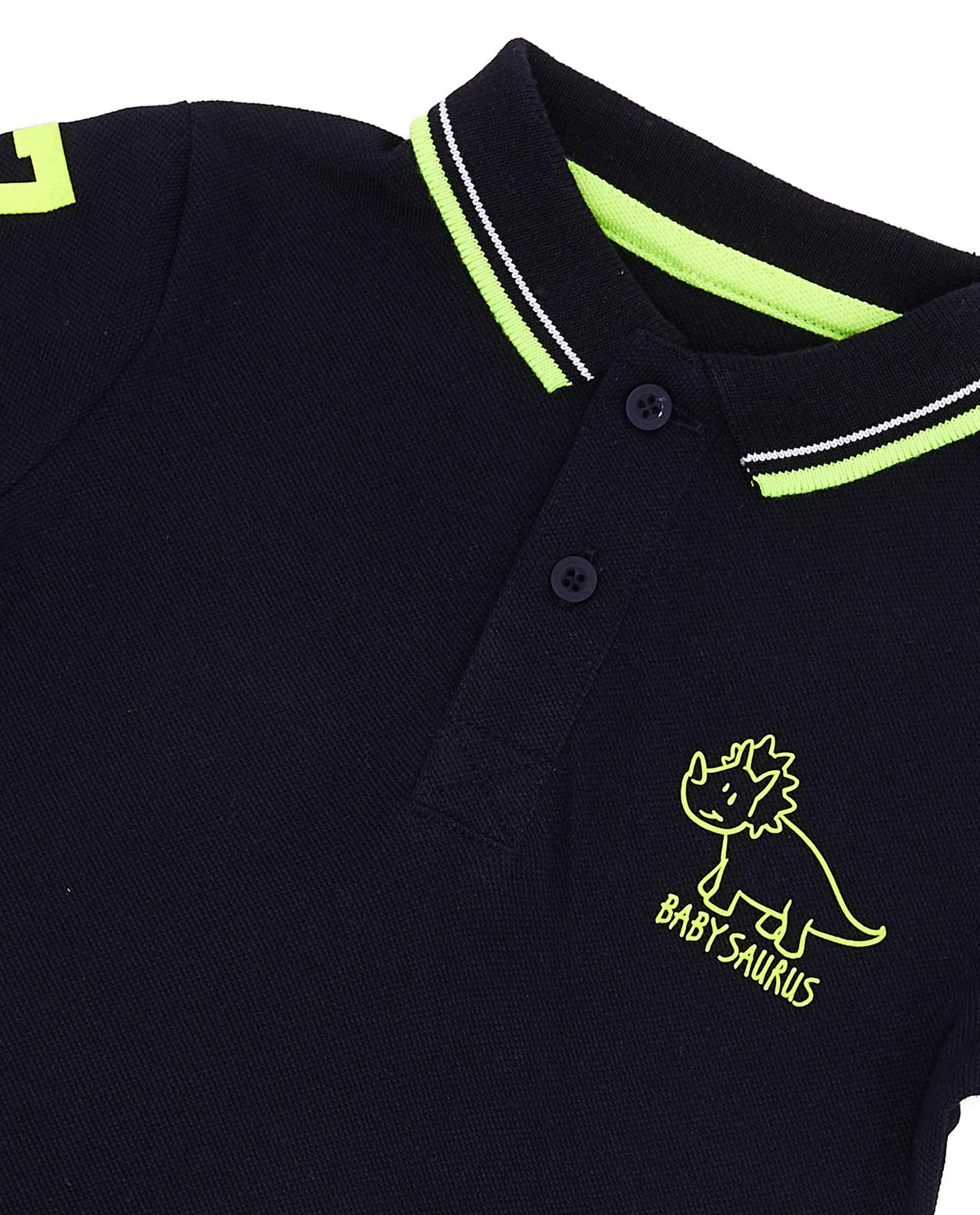 Print Detail Polo T-Shirt with Short Sleeves