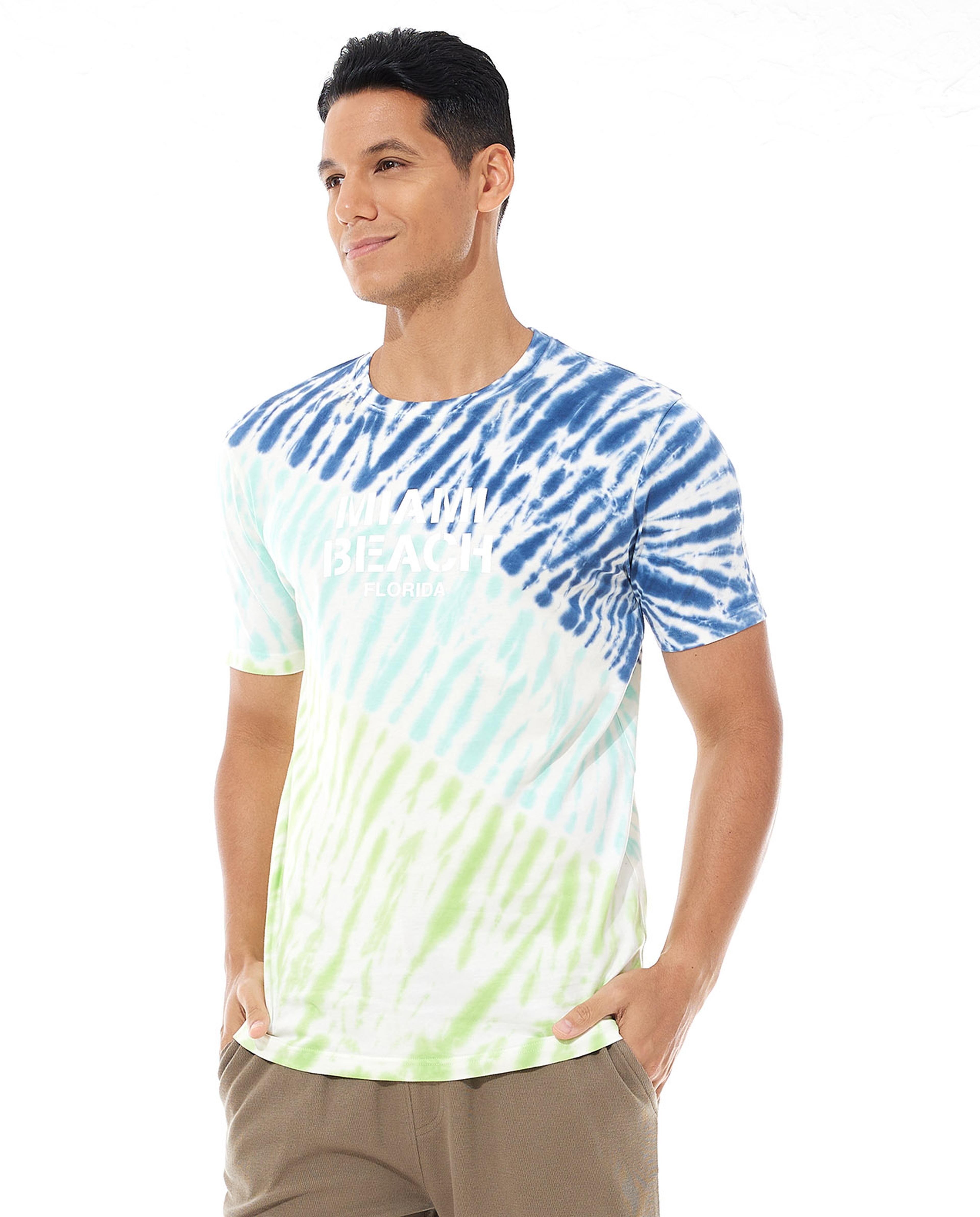Tie-Dye Printed T-Shirt with Crew Neck and Short Sleeves