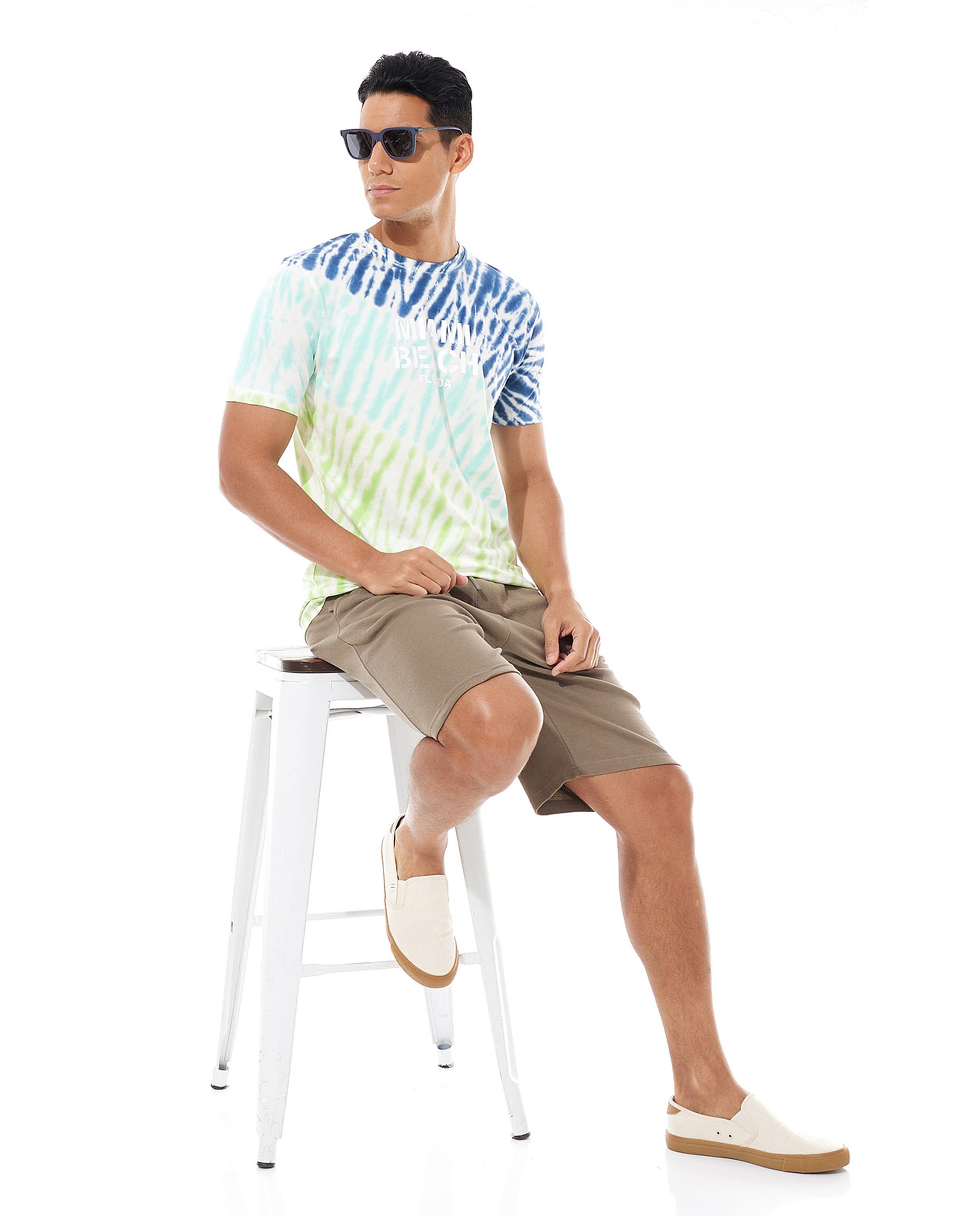 Tie-Dye Printed T-Shirt with Crew Neck and Short Sleeves