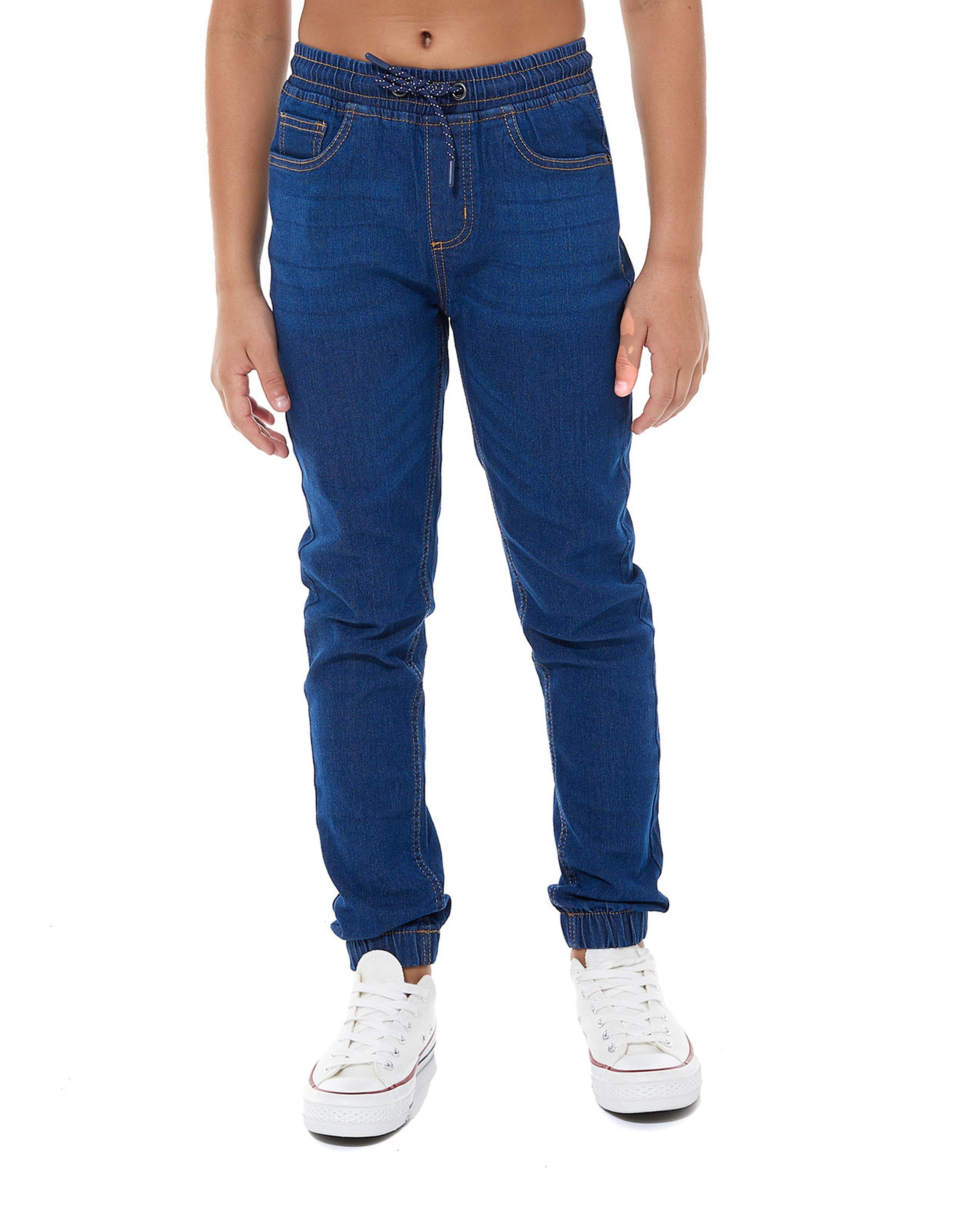 Solid Jogger Jeans with Drawstring Waist