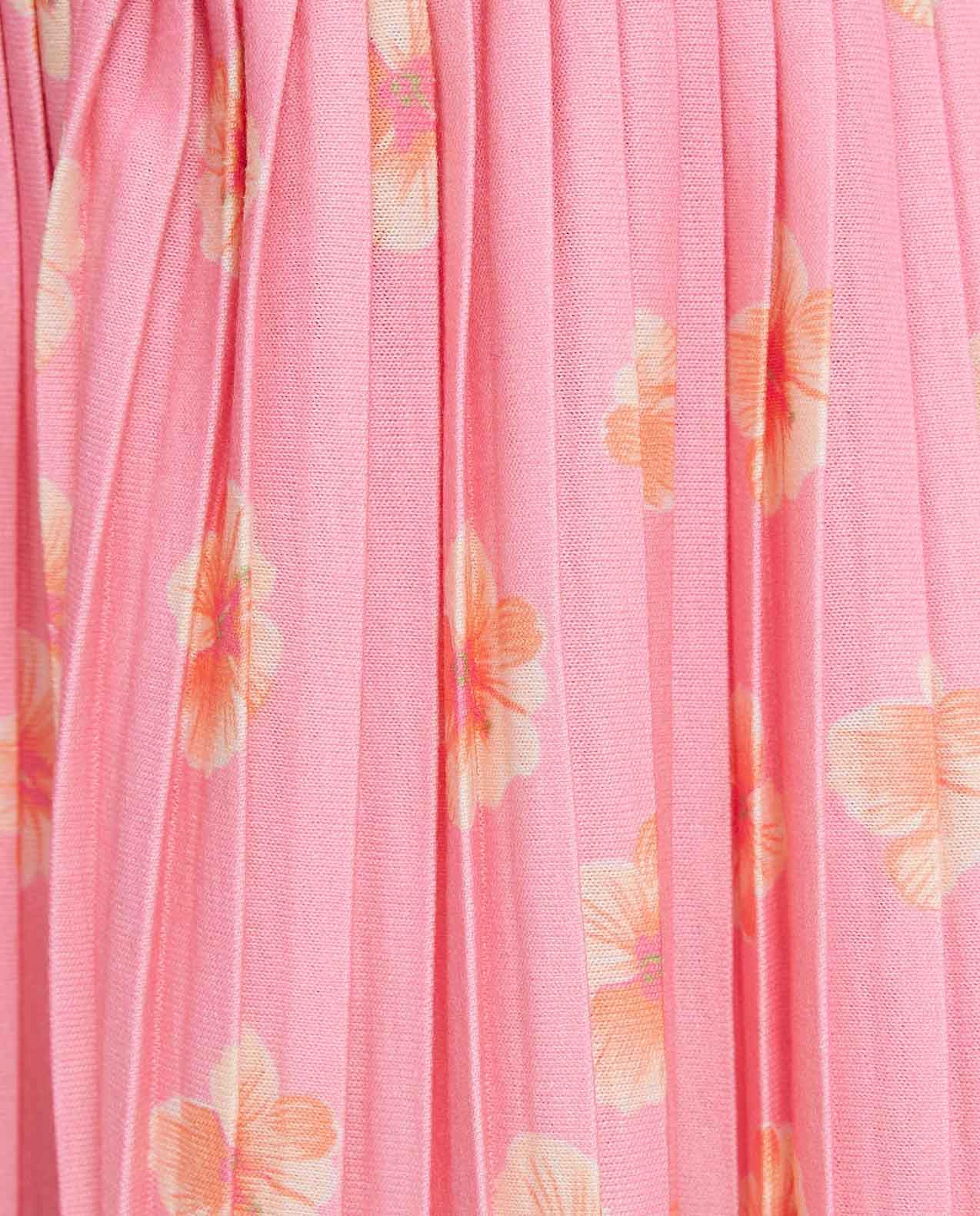 Floral Print Pleated Skirt with Elastic Waist