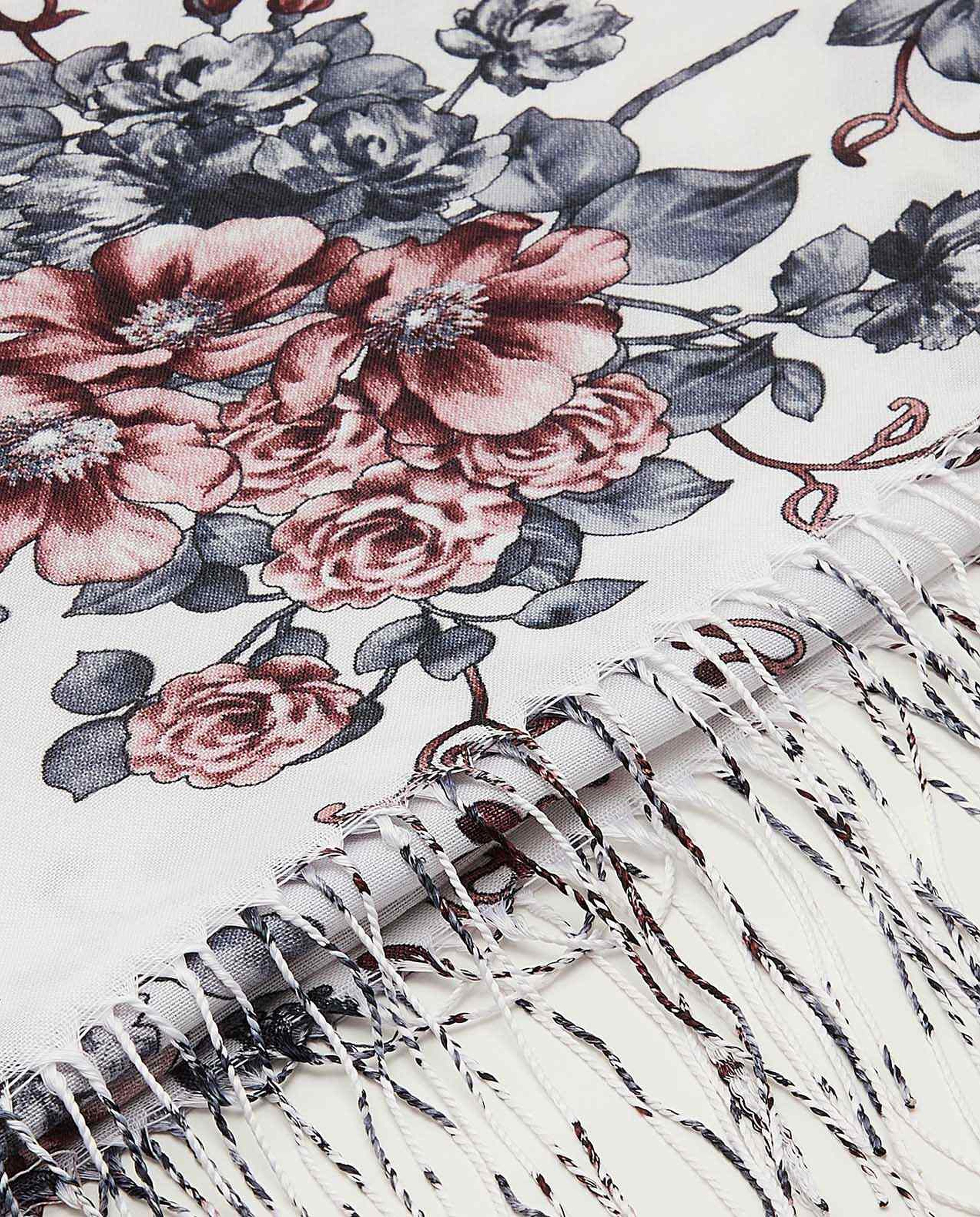 Floral Print Scarf with Fringe Hem