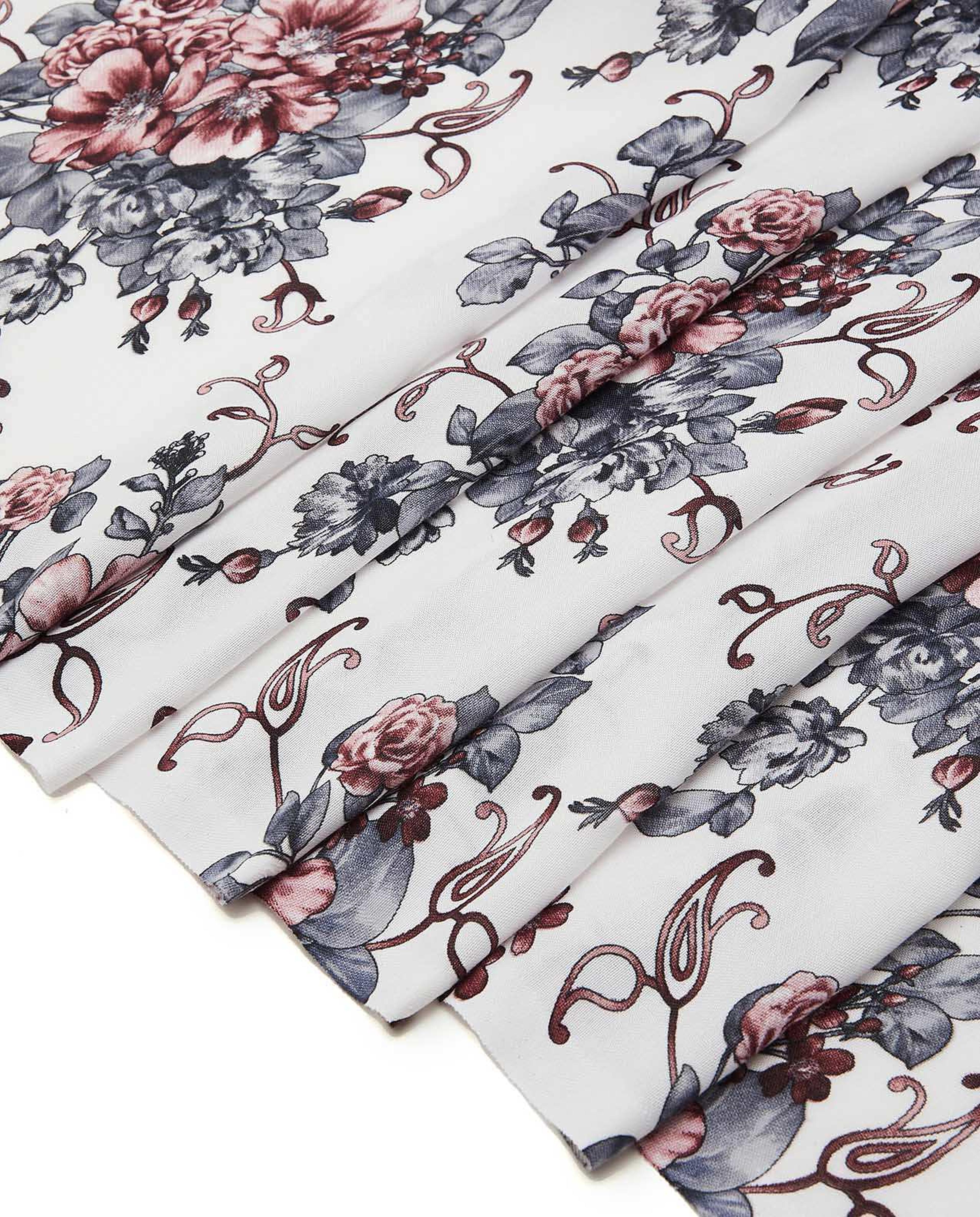 Floral Print Scarf with Fringe Hem