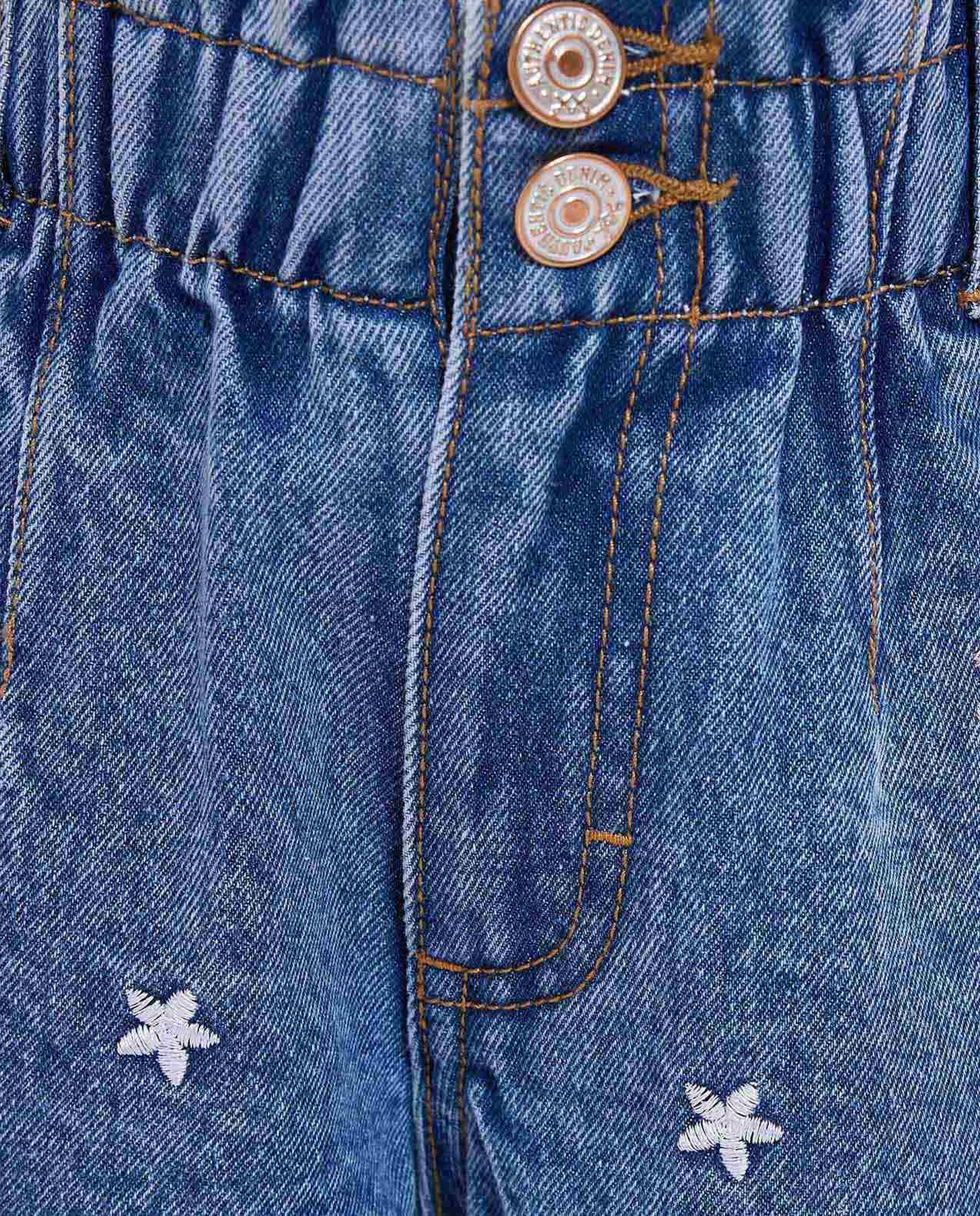 Embroidered Jeans with Elastic Waist