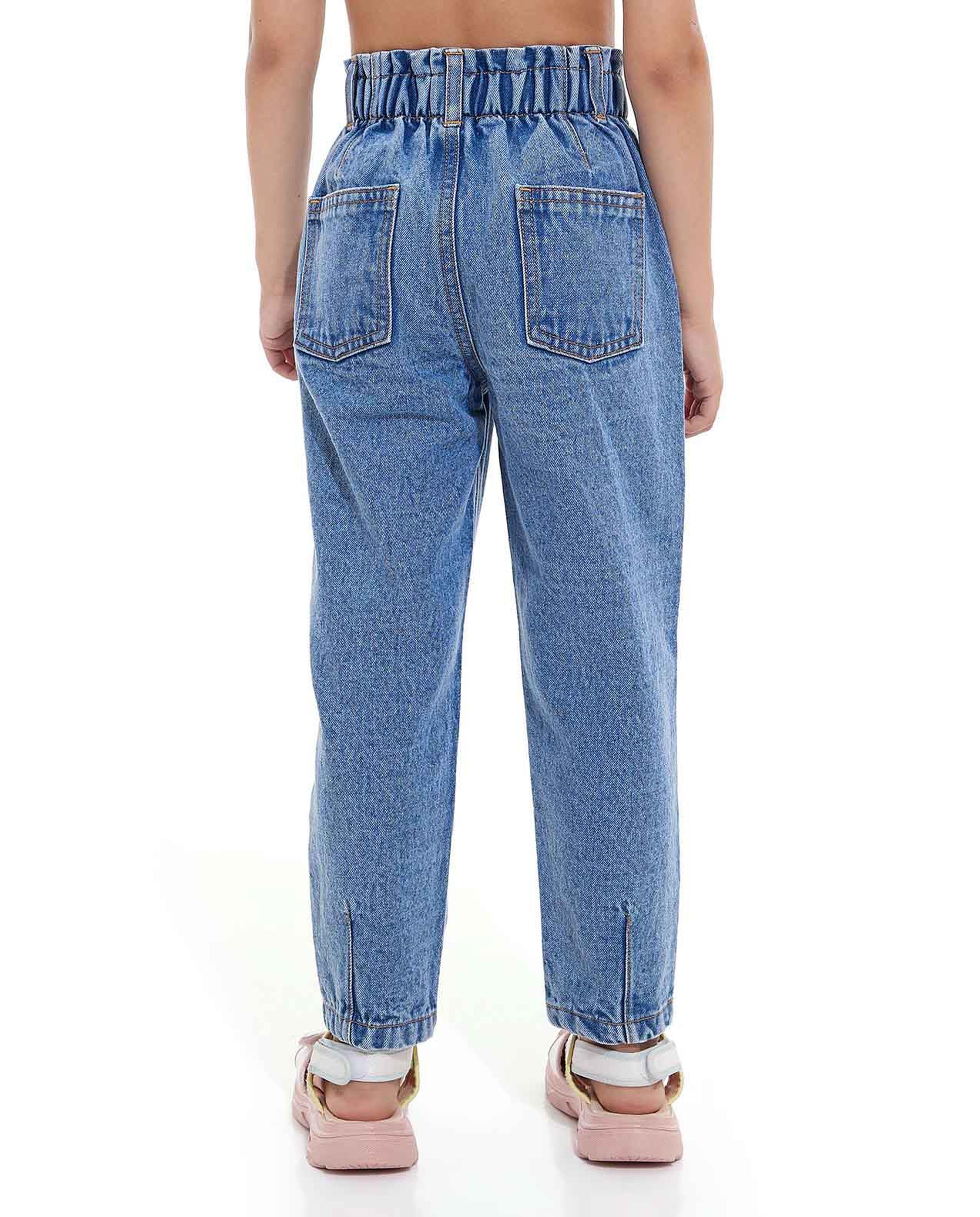 Embroidered Jeans with Elastic Waist