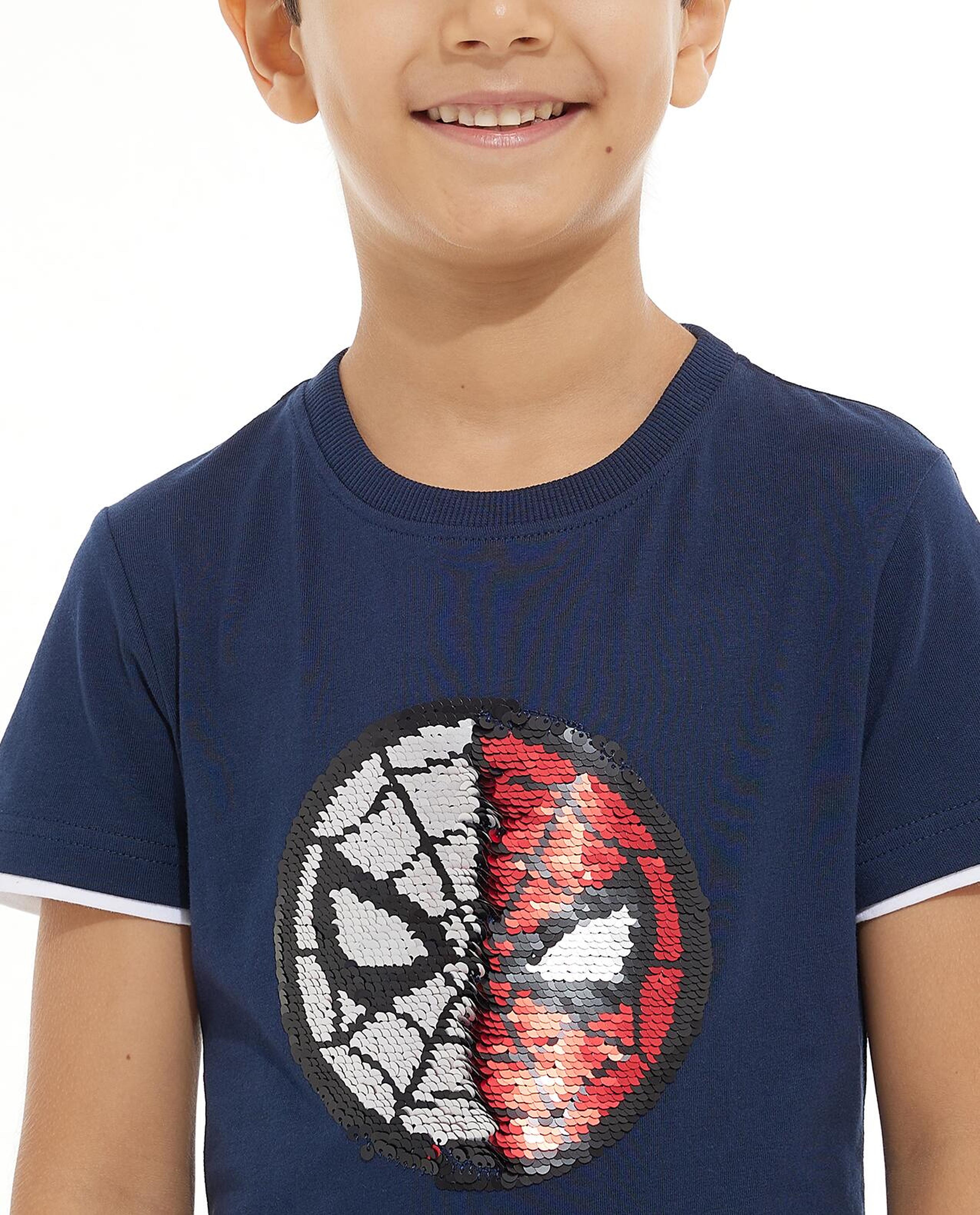 Spiderman Print T-Shirt with Crew Neck and Short Sleeves