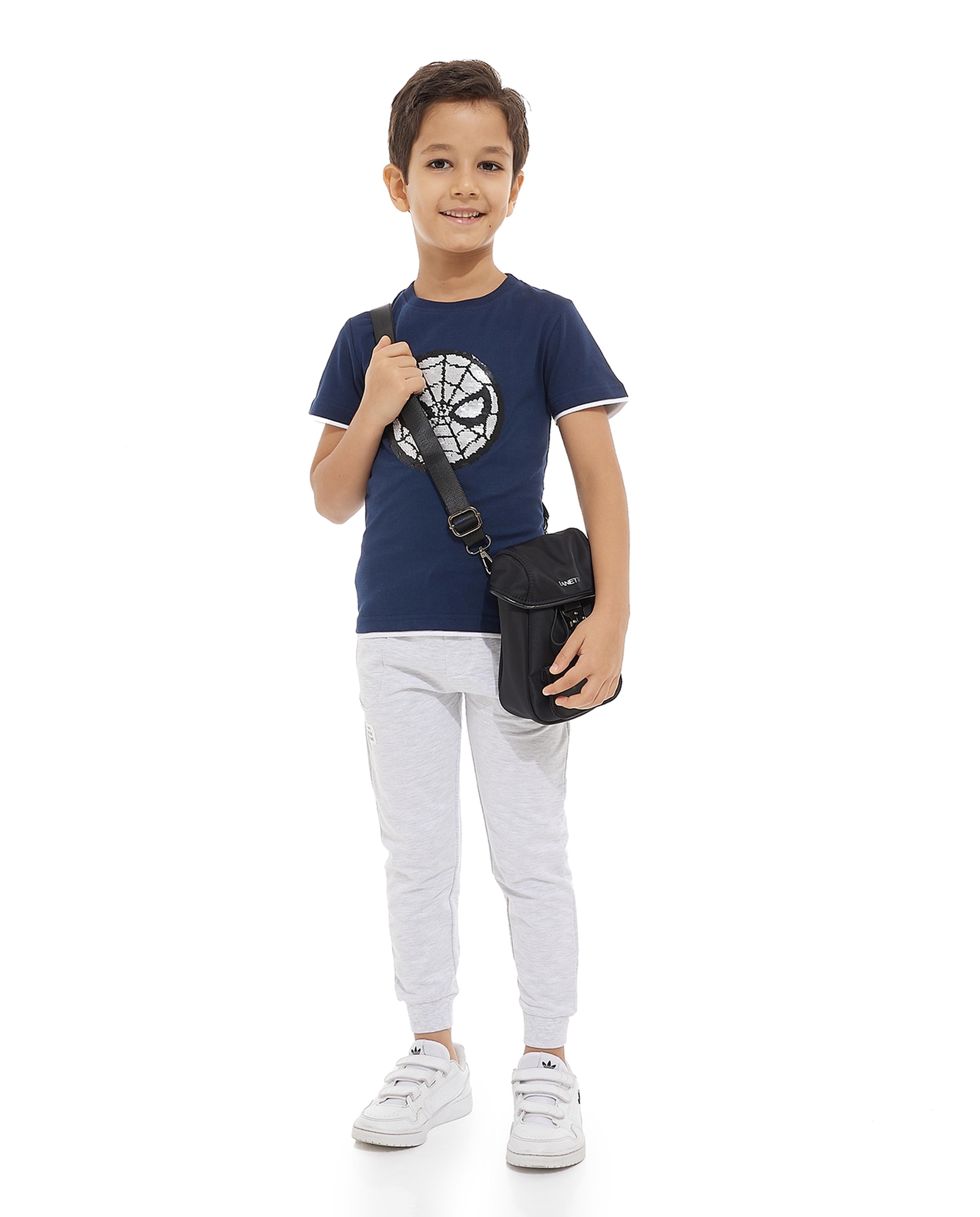 Spiderman Print T-Shirt with Crew Neck and Short Sleeves
