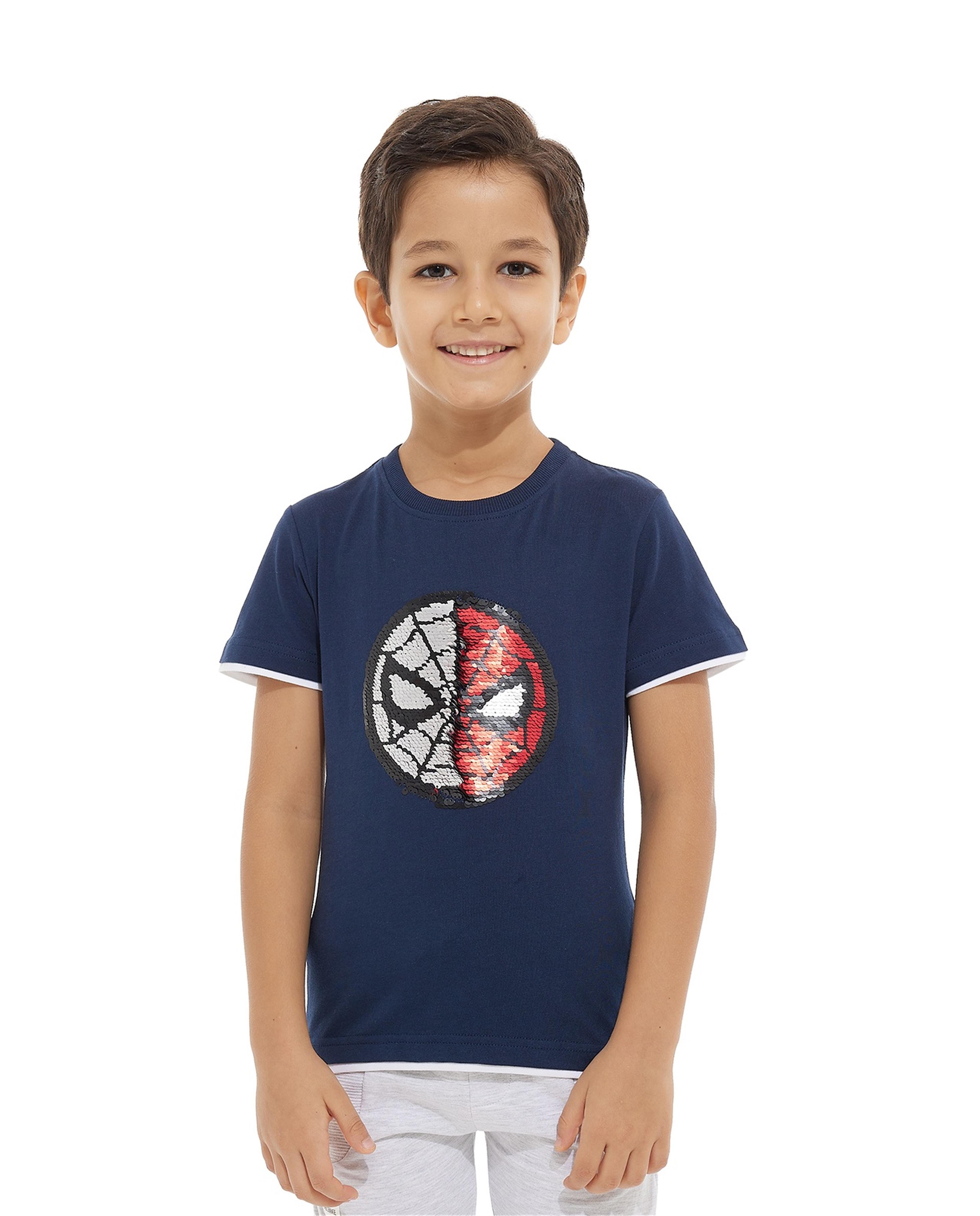 Spiderman Print T-Shirt with Crew Neck and Short Sleeves