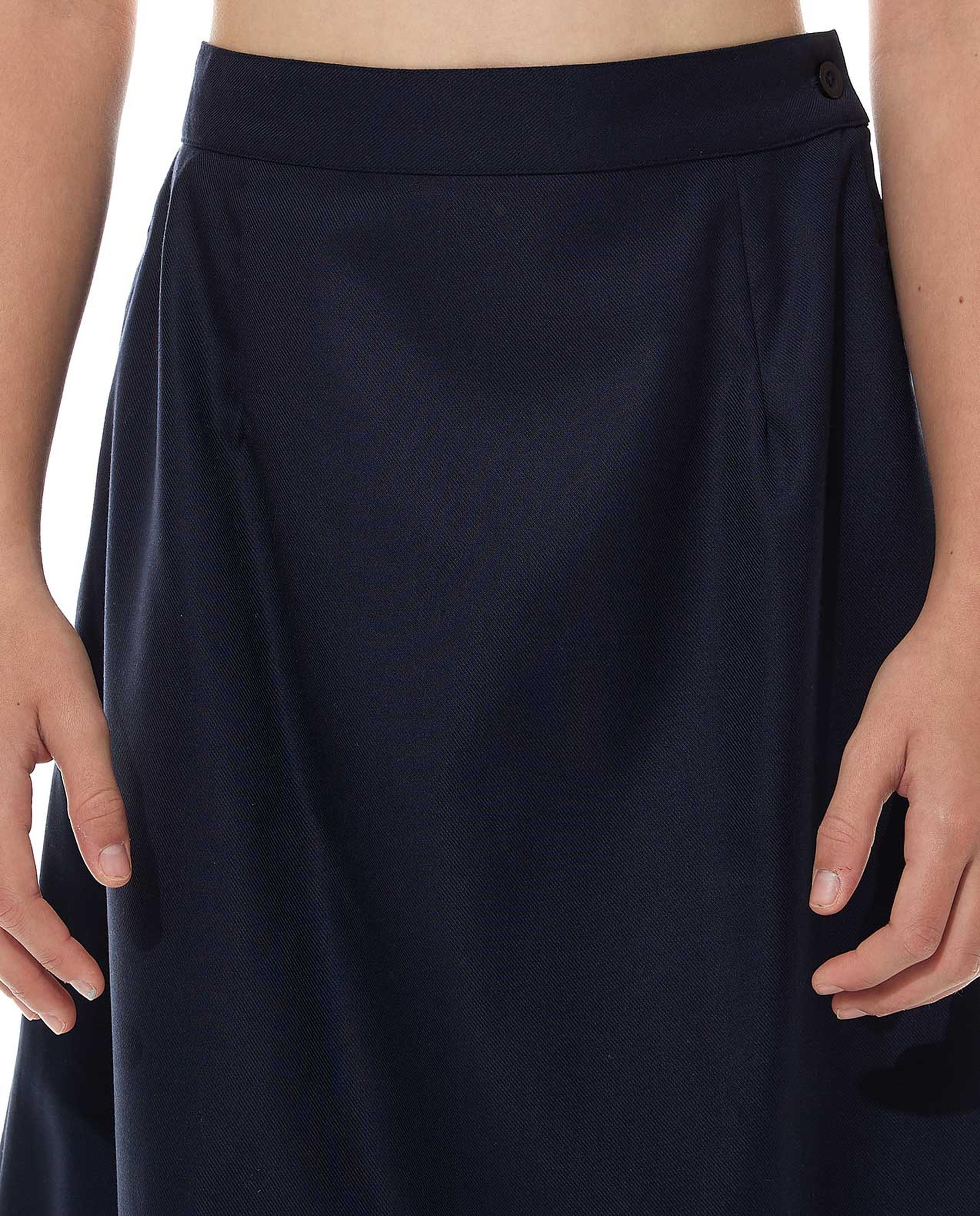 Solid Midi Skirt with Button Closure