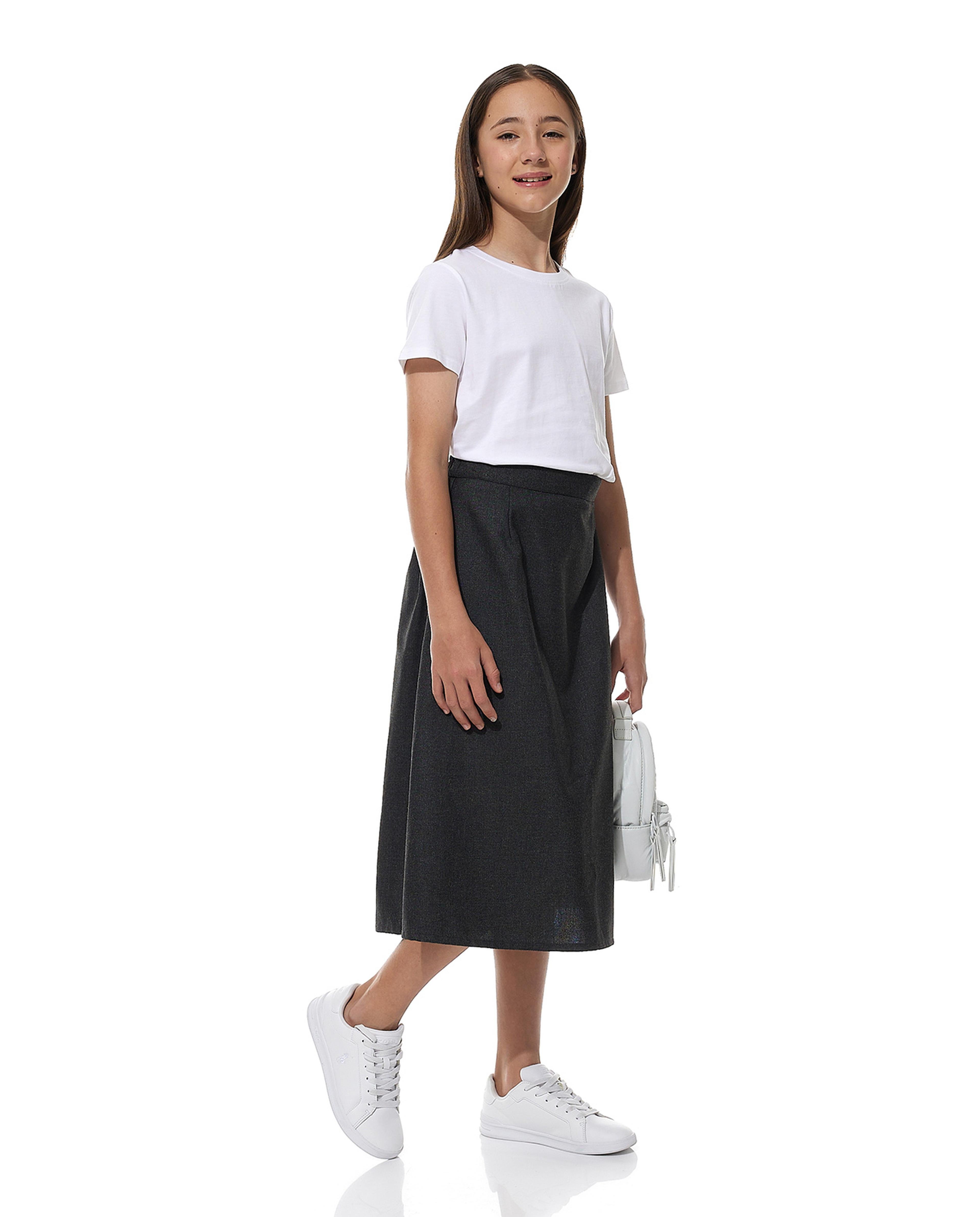 Solid Midi Skirt with Button Closure