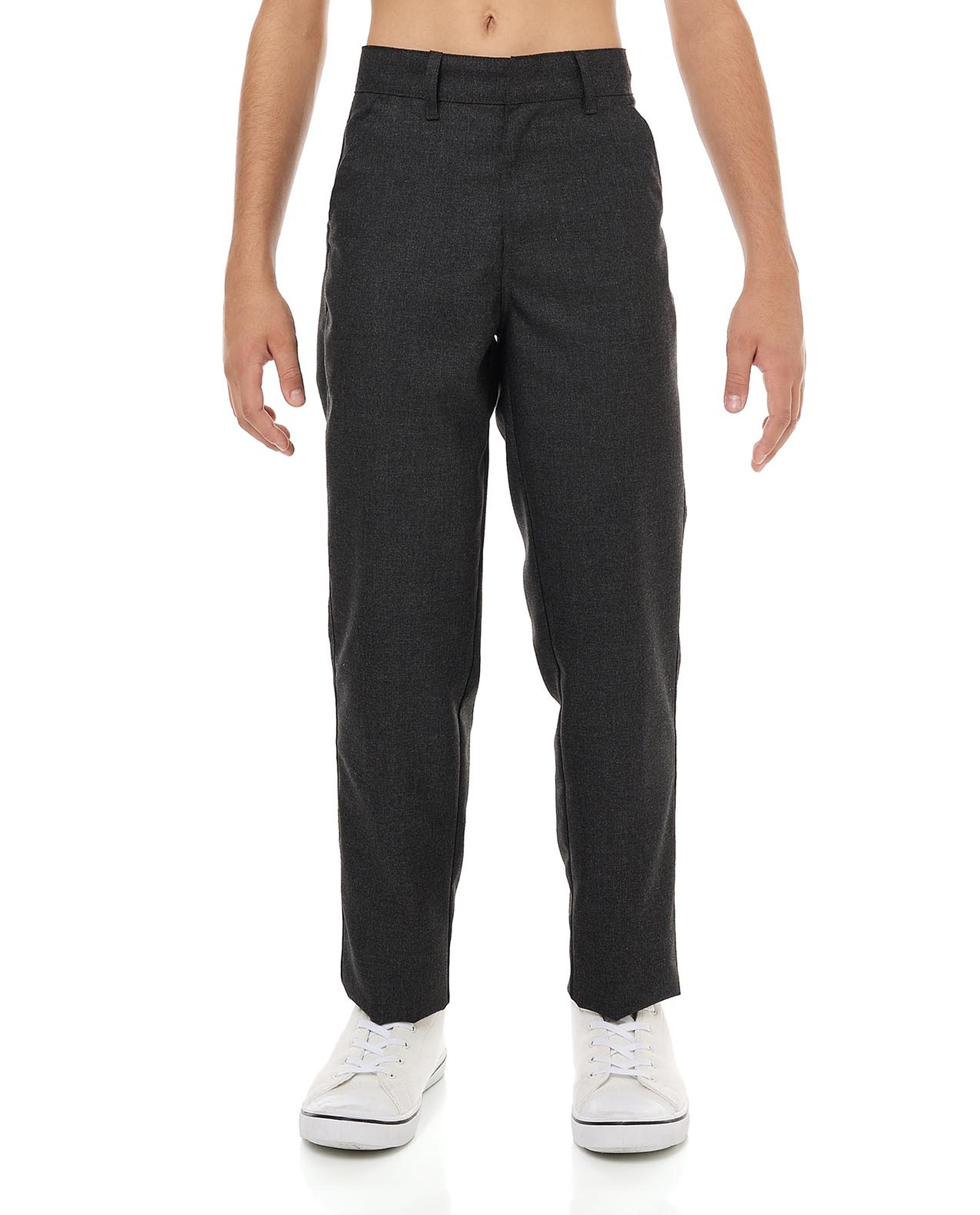 Solid Straight Fit Trousers with Button Closure