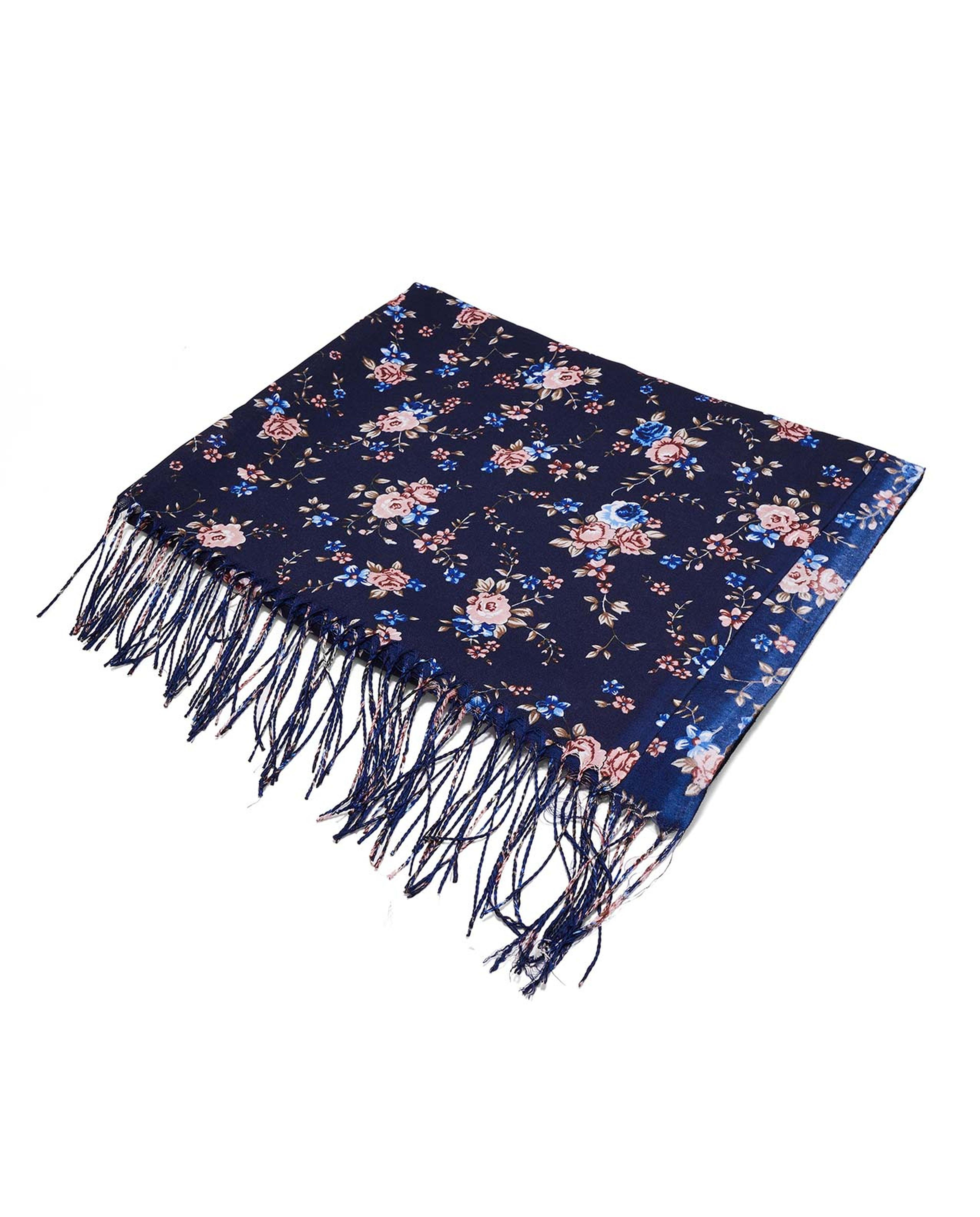 Floral Print Scarf with Fringes