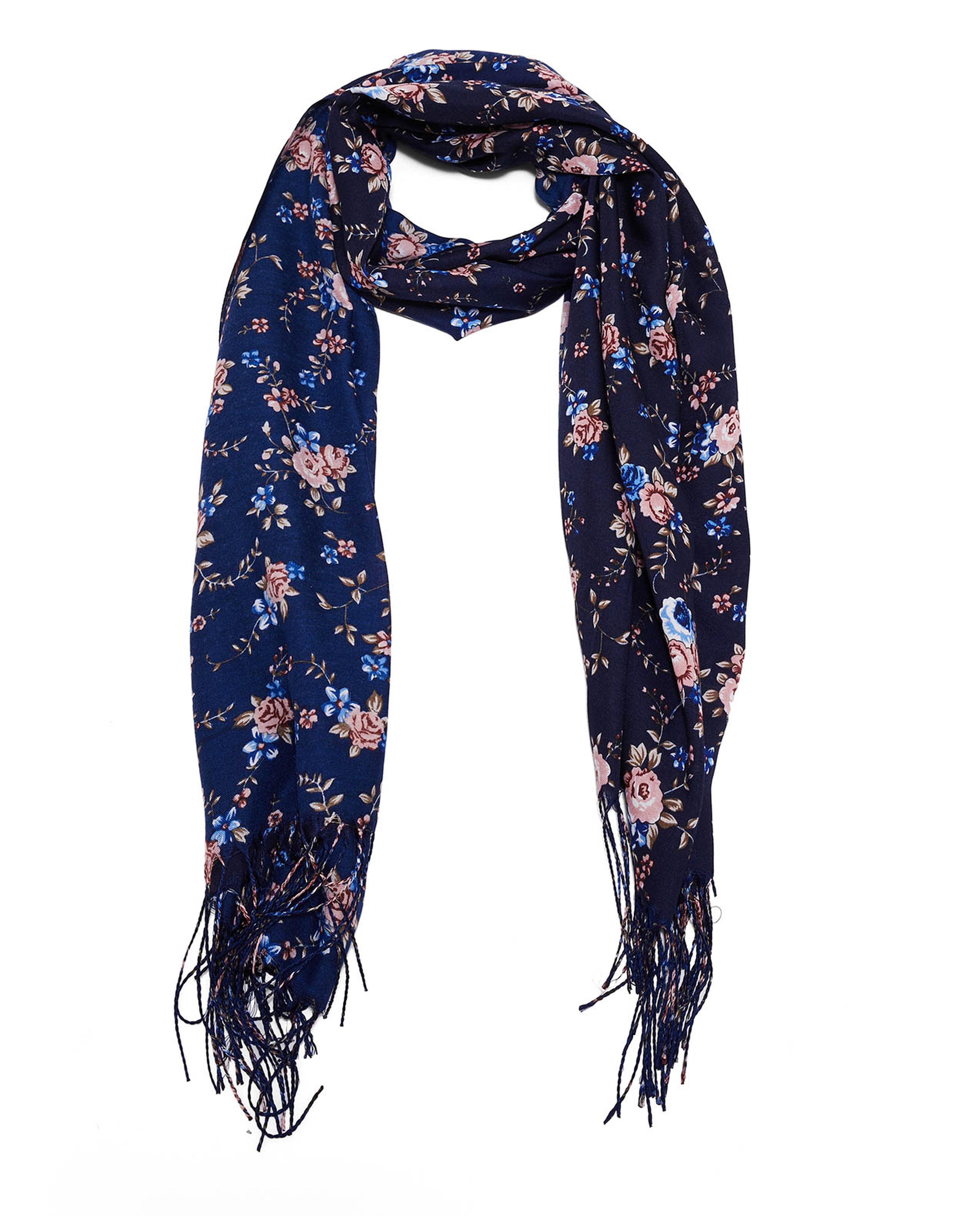 Floral Print Scarf with Fringes