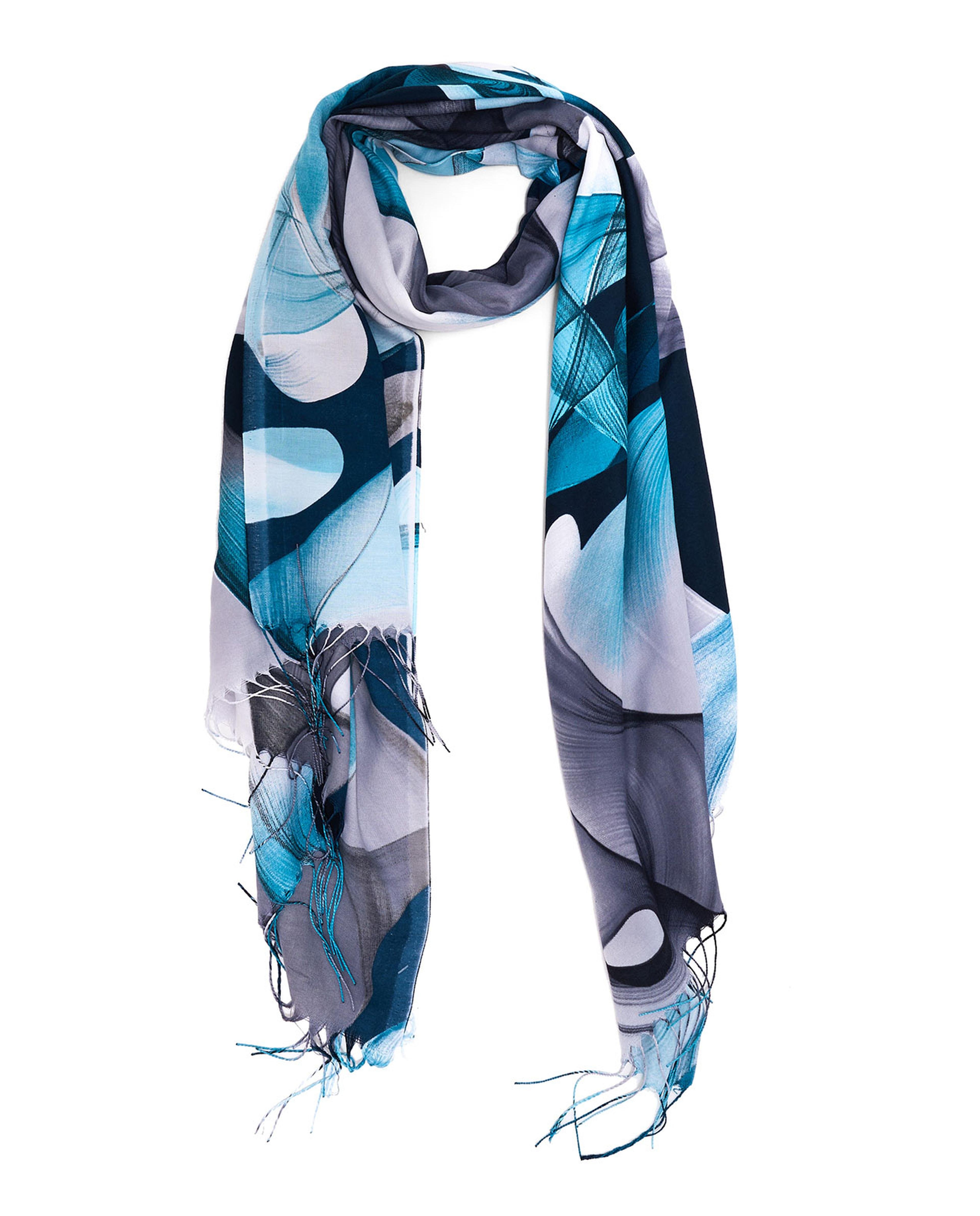 Abstract Print Scarf with Fringes
