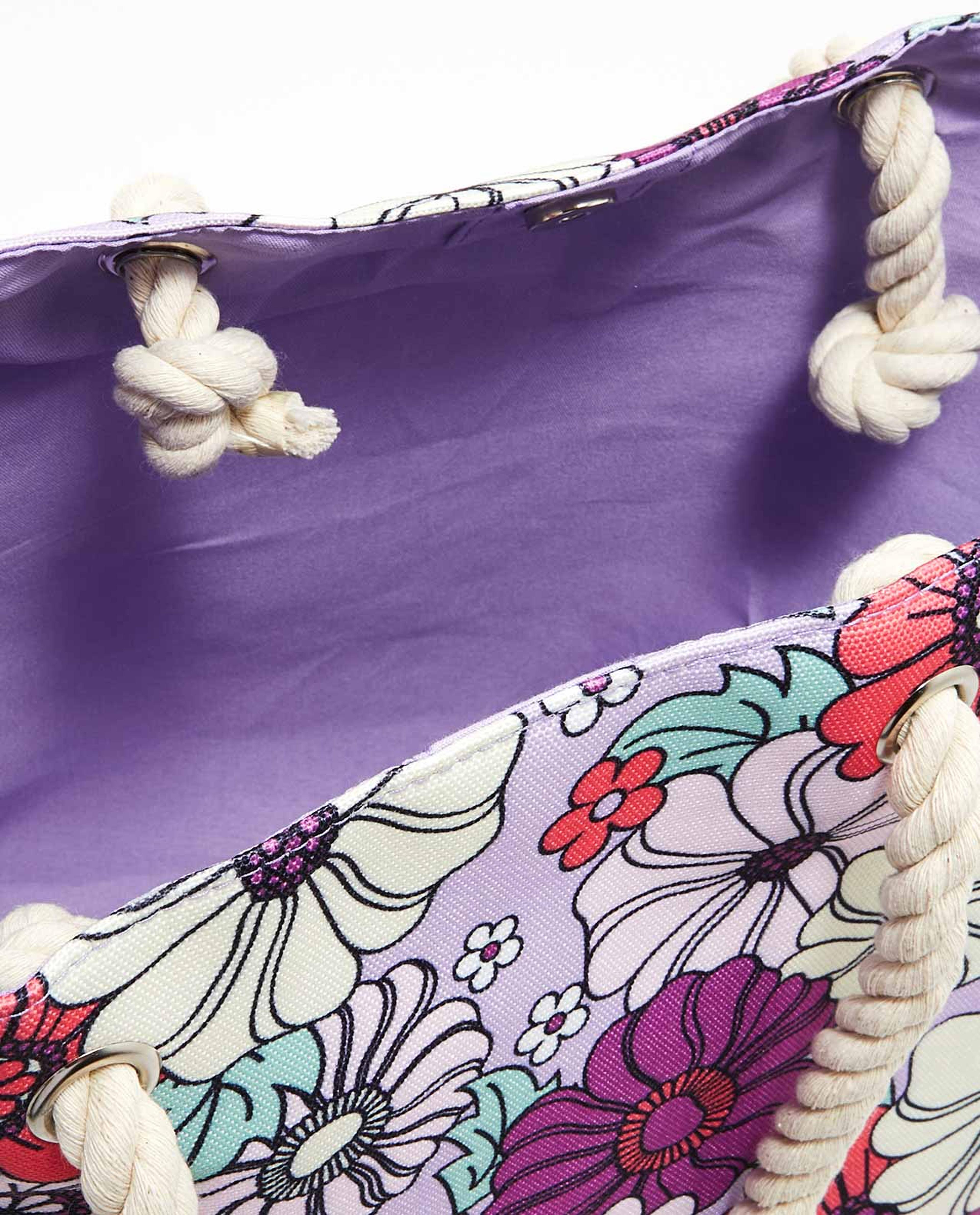 Floral Print Canvas Beach Tote Bag