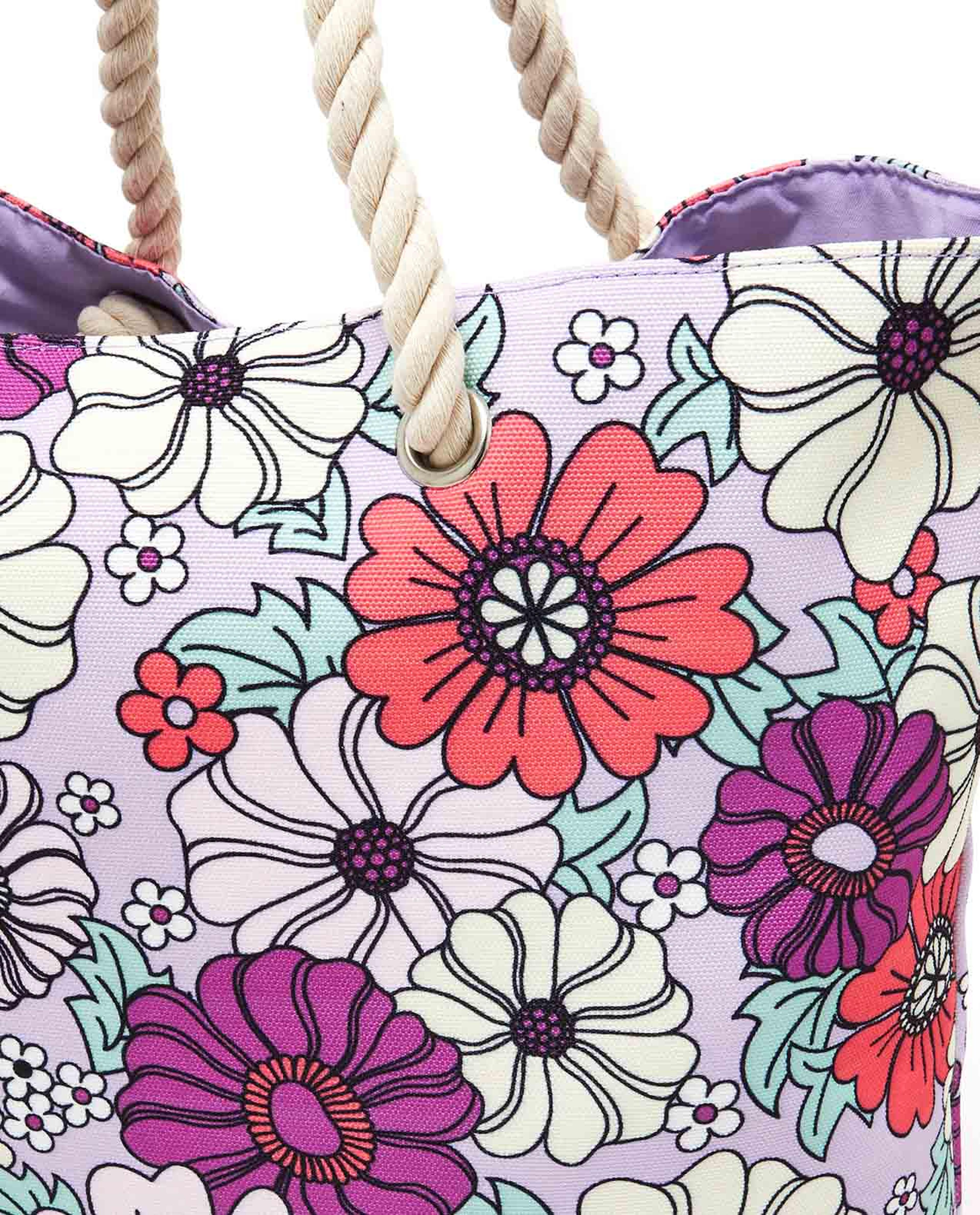 Floral Print Canvas Beach Tote Bag
