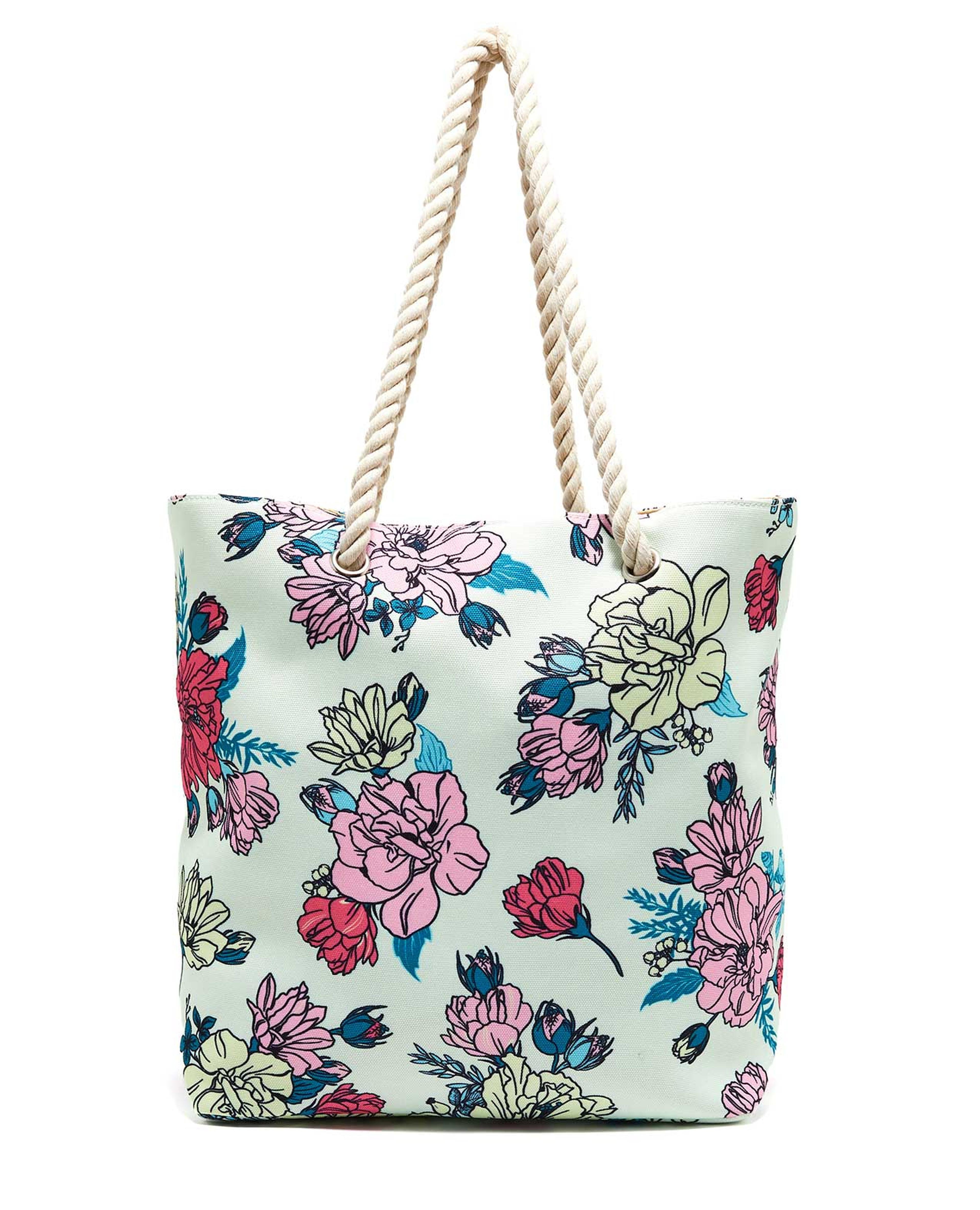 Floral Print Canvas Beach Tote Bag
