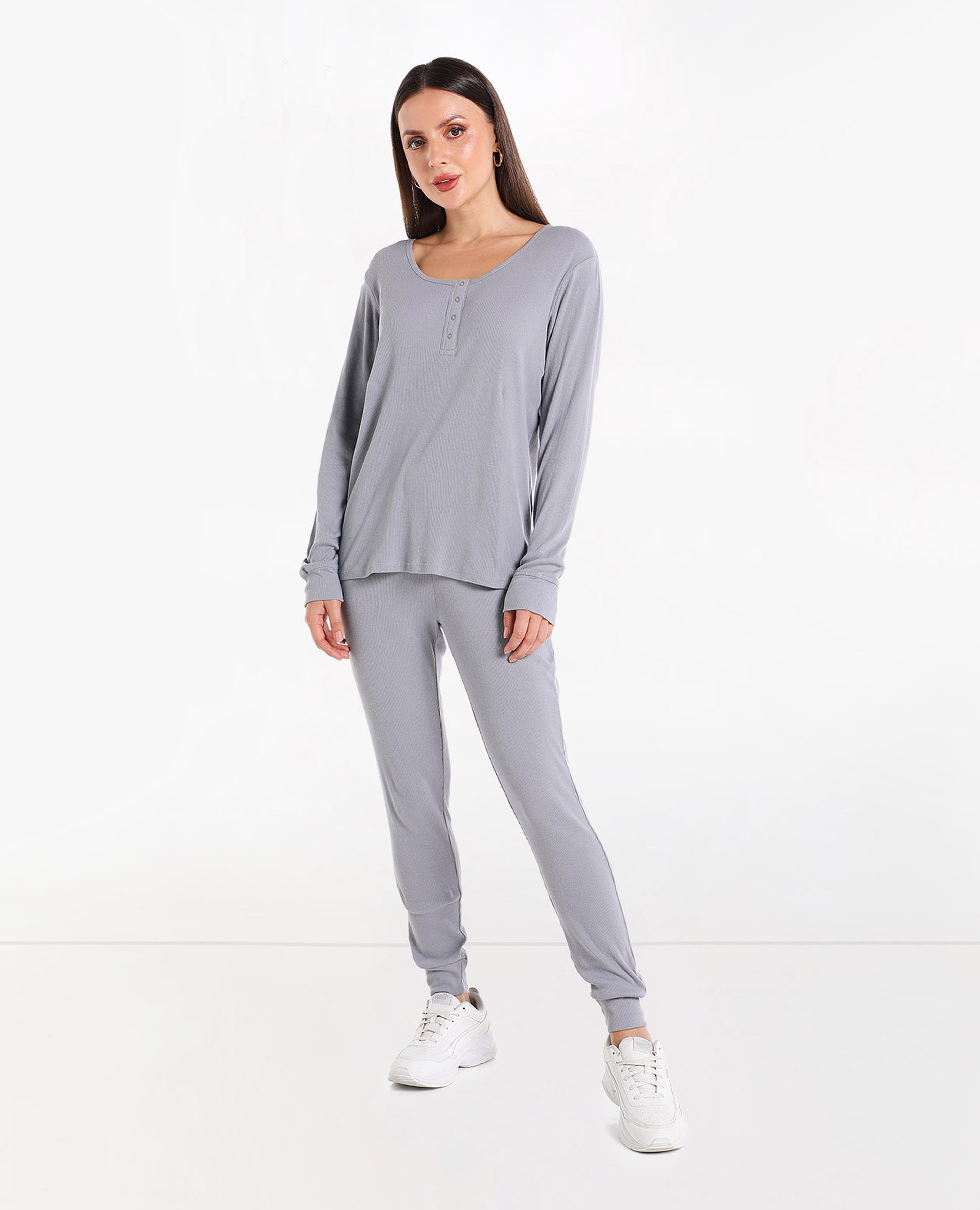 Solid T-Shirt and Pajama Night Suit Set