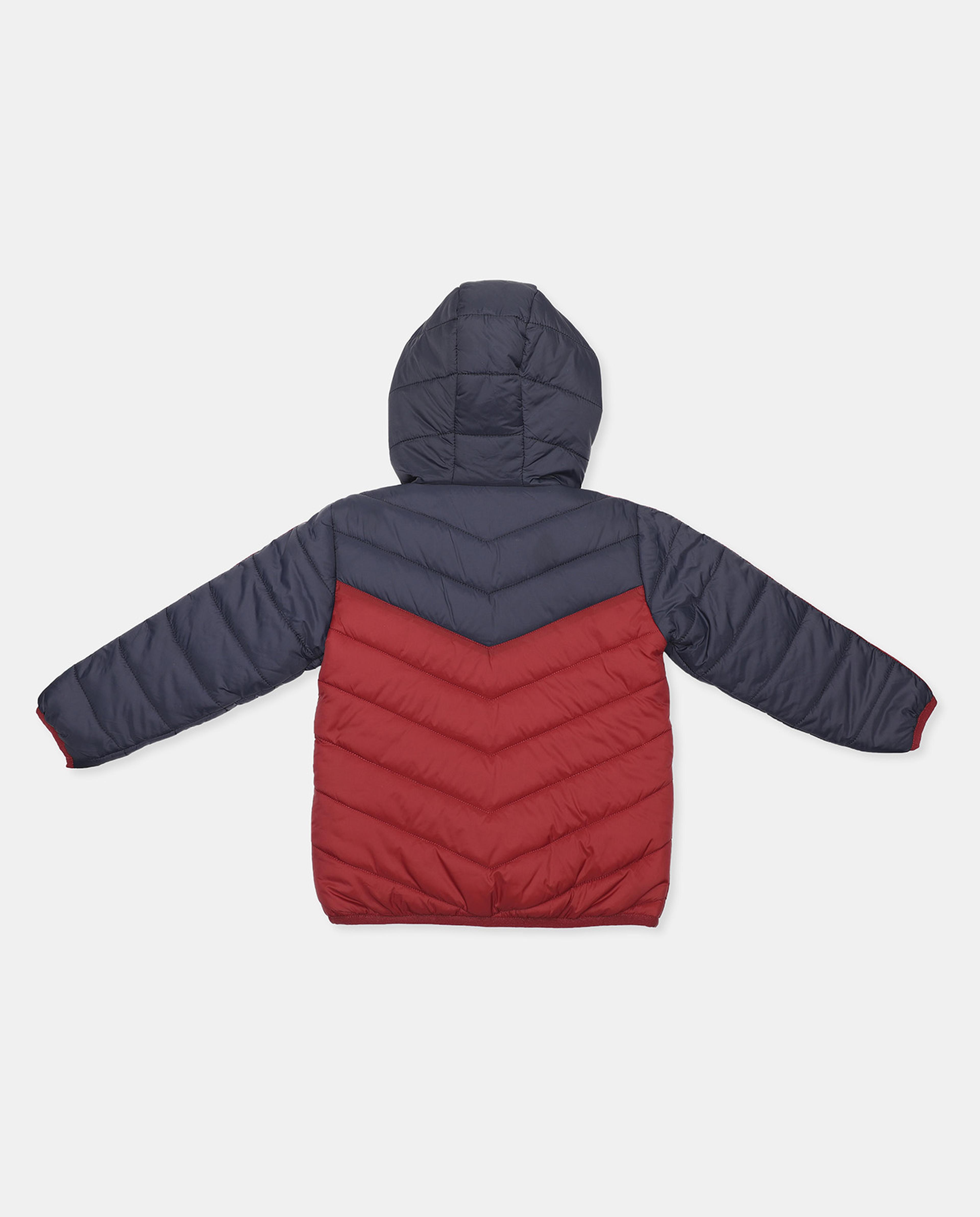 Color Block Hooded Puffer Jacket with Zippered Closure