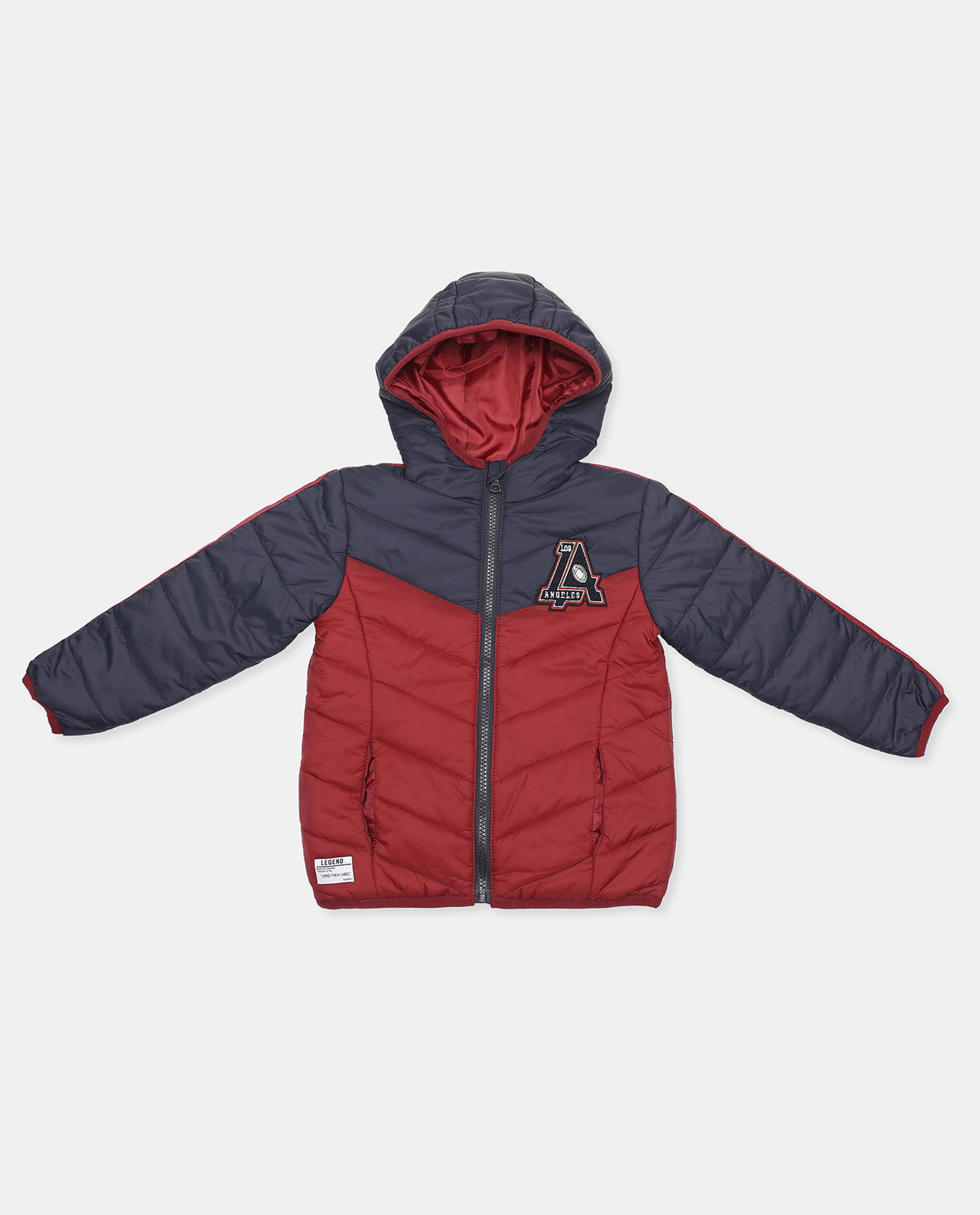 Color Block Hooded Puffer Jacket with Zippered Closure