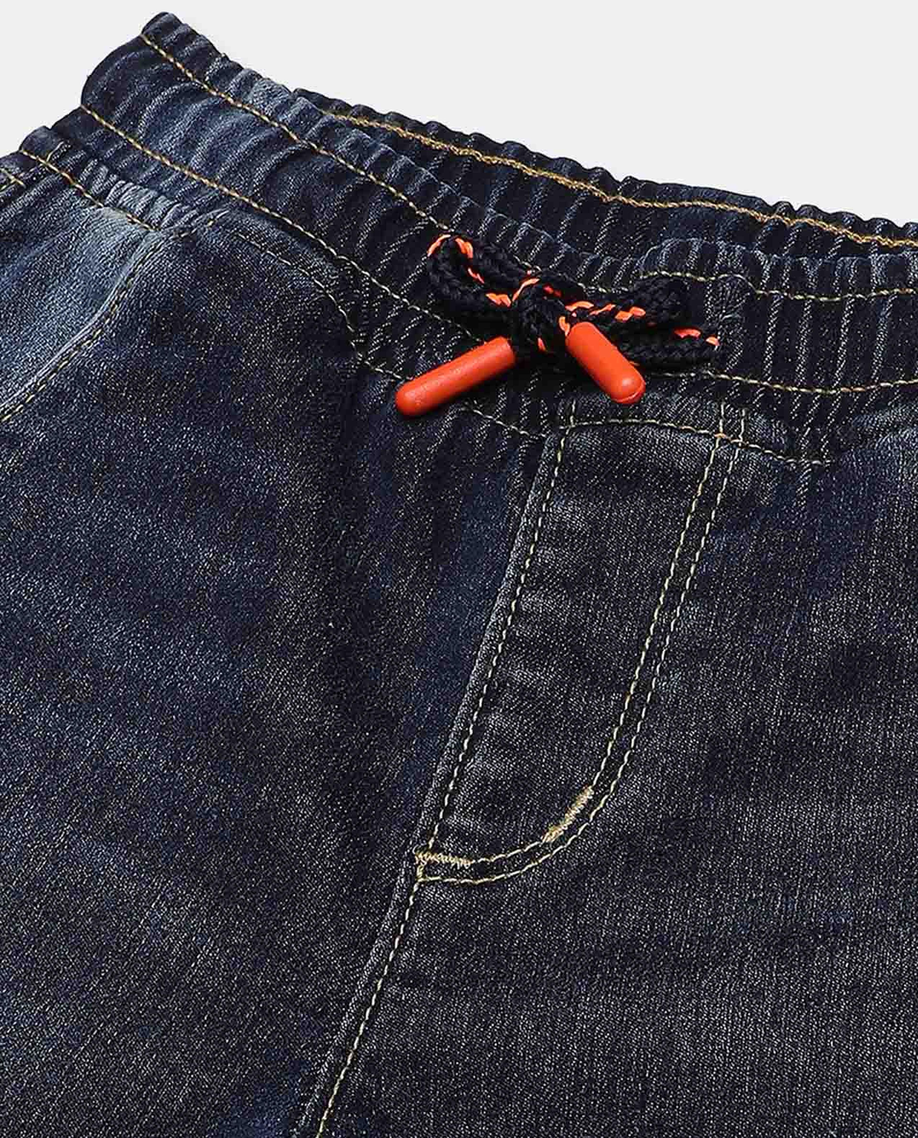 بنطال جينز جوغر بخصر مطاطي ورباط